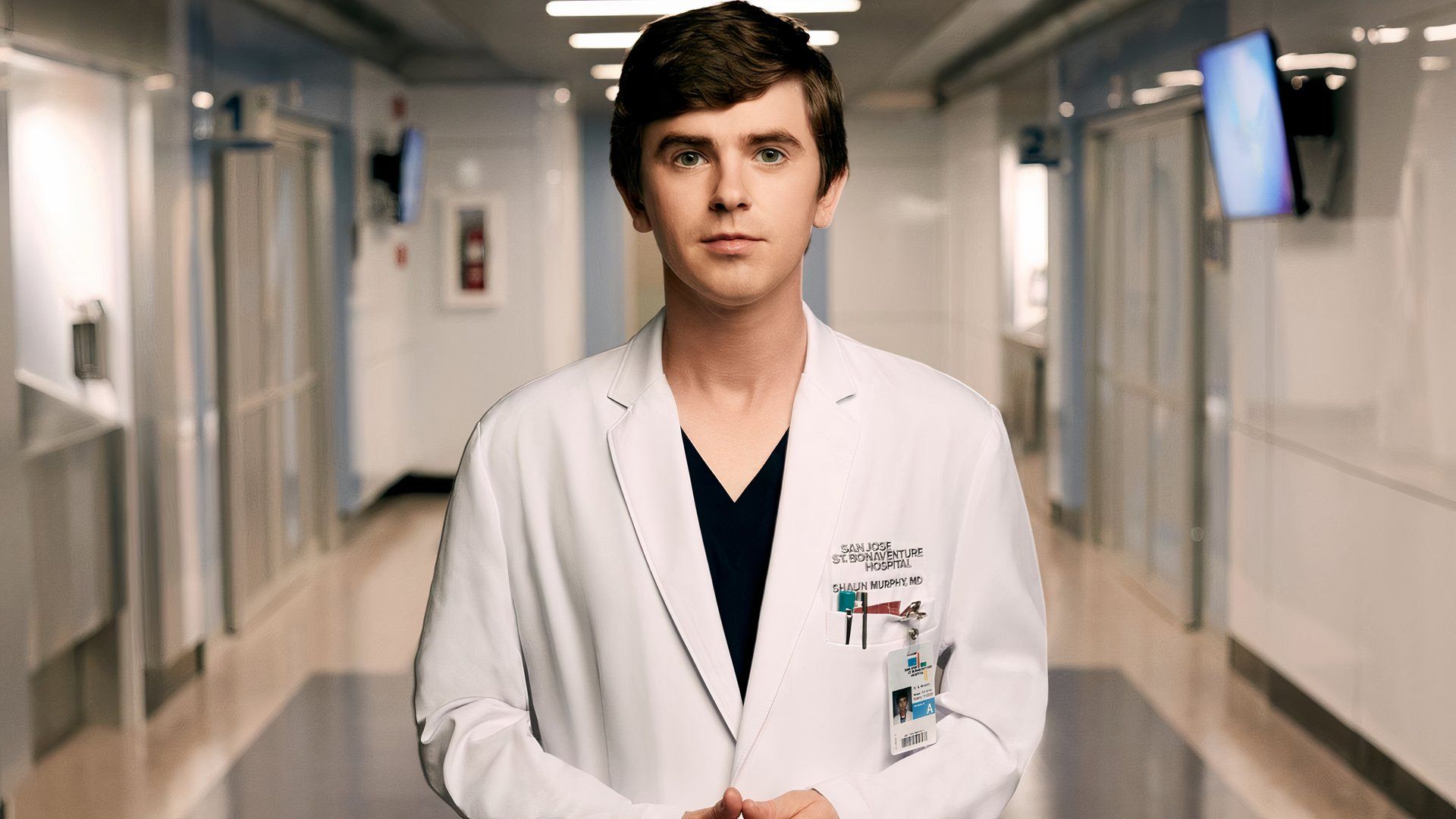 Freddie Highmore looks pensive as Dr. Shaun Murphy on The Good Doctor