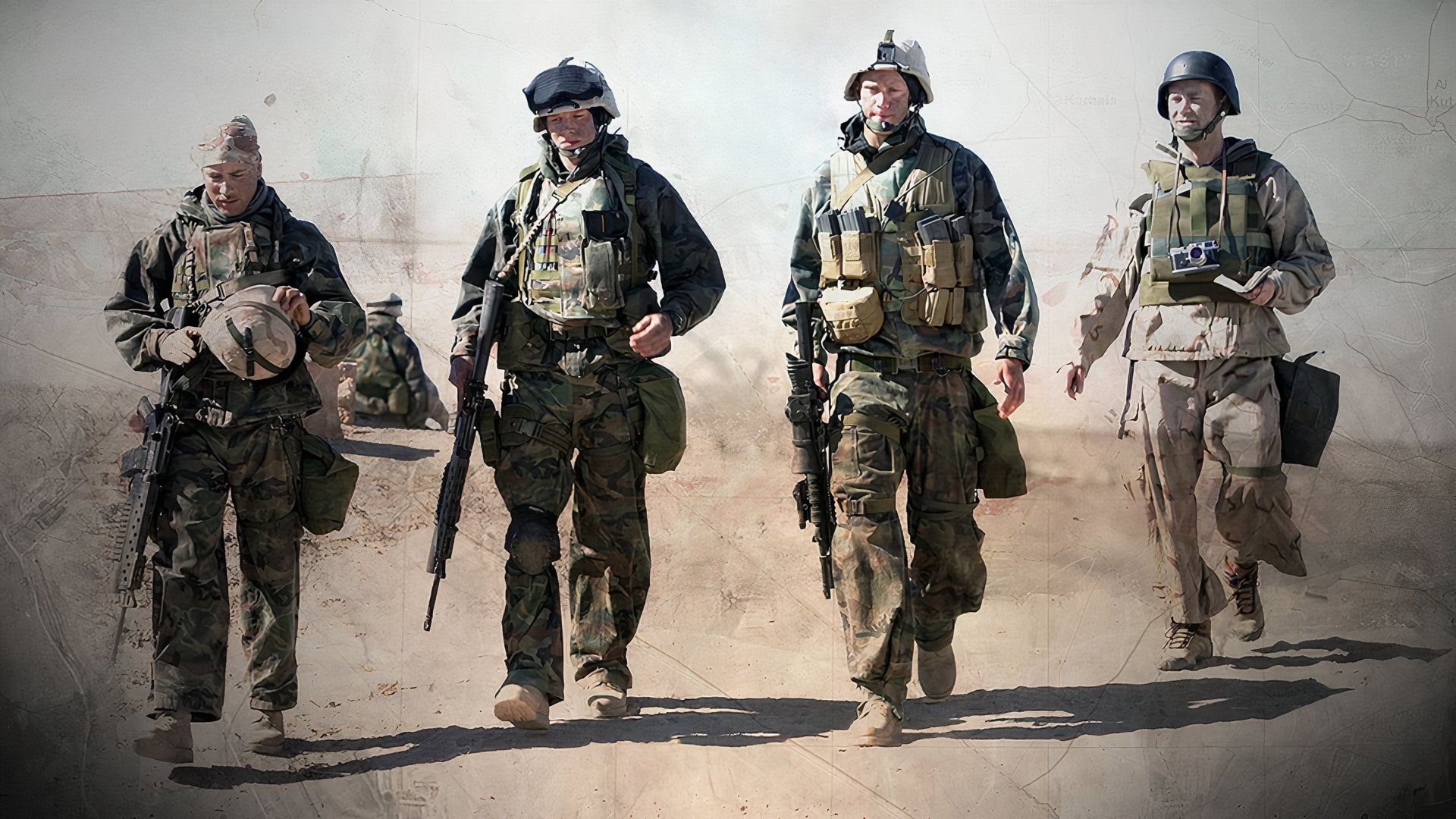 Marines march in the desert in Generation Kill