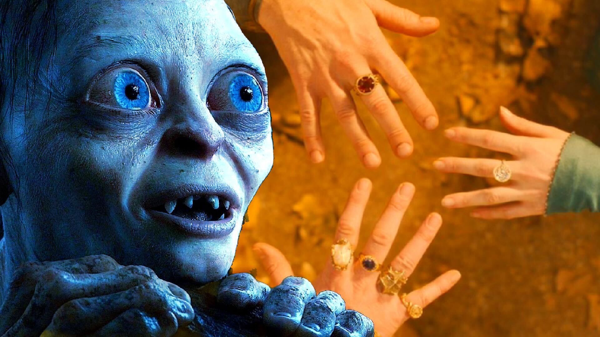 Gollum Looking at the Rings of Power