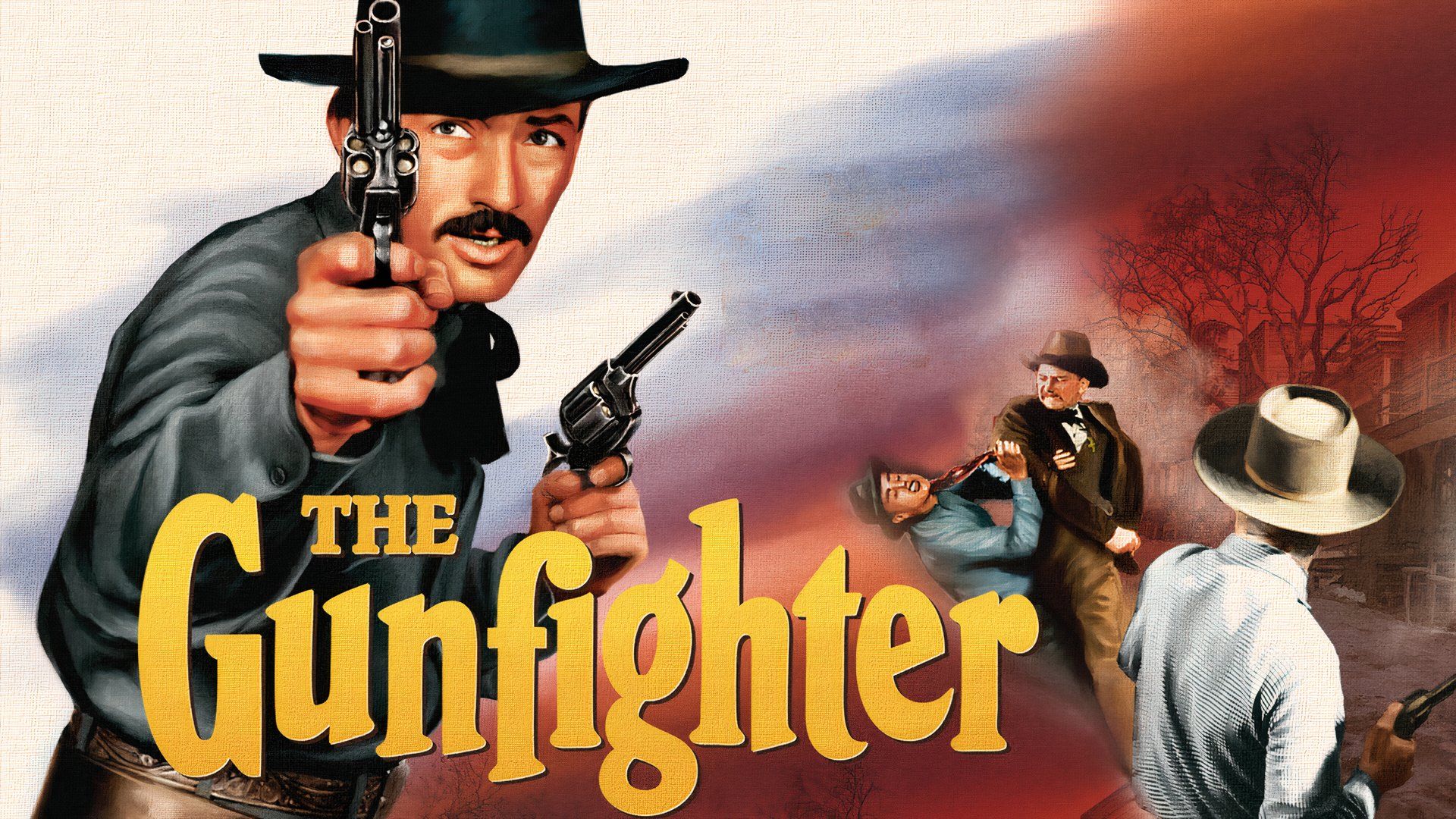 Gregory Peck with guns in a poster for the 1950 Western The Gunfighter