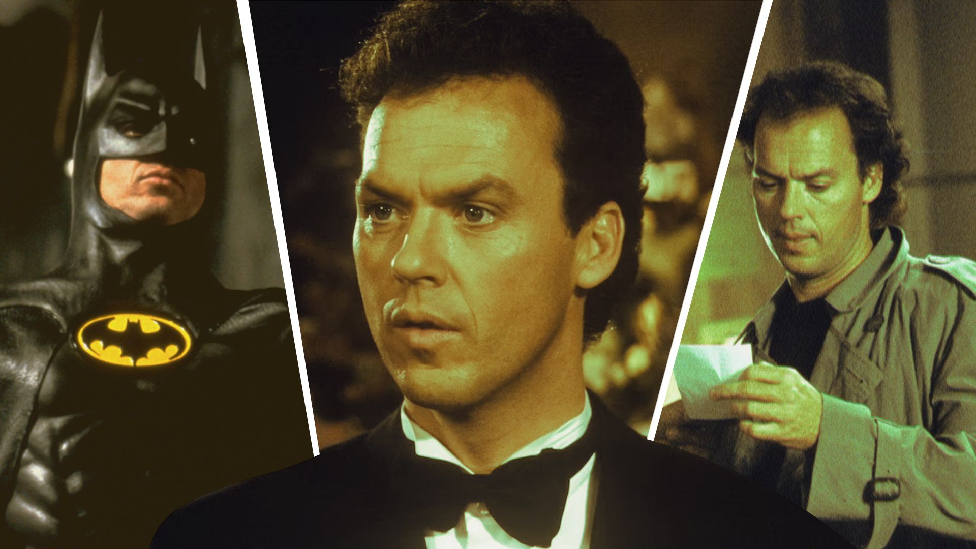An edited image of Michael Keaton in Batman and Michael Keaton in Clean and Sober