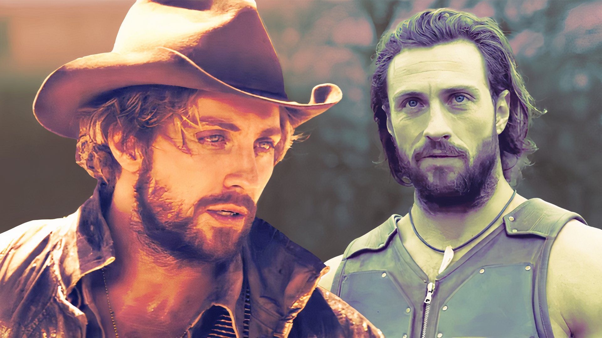 An edited image of Aaron Taylor-Johnson in both The Fall Guy and Kraven the Hunter