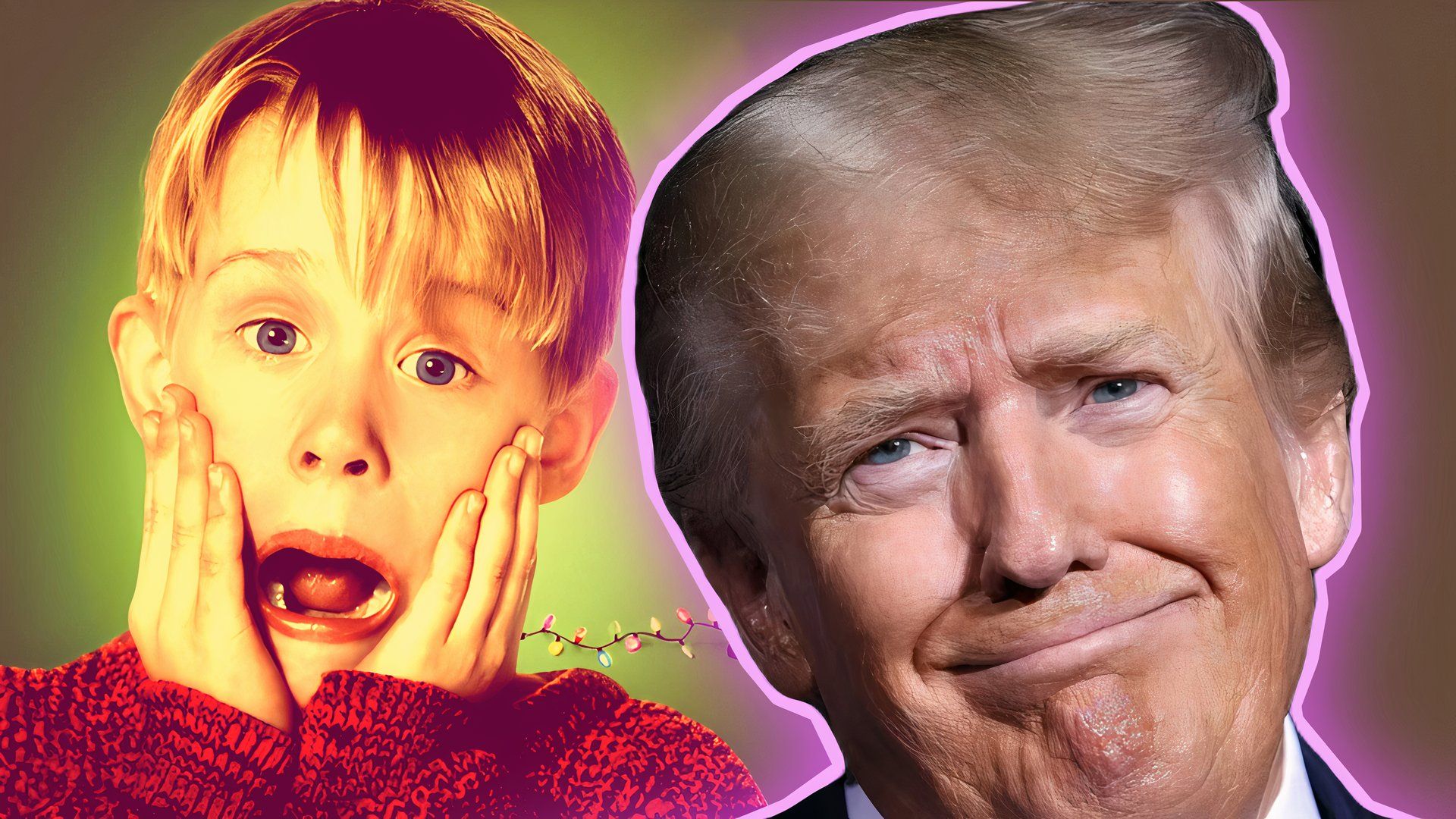 Home Alone star screaming next to pink Donald Trump, convicted felon on 34 counts