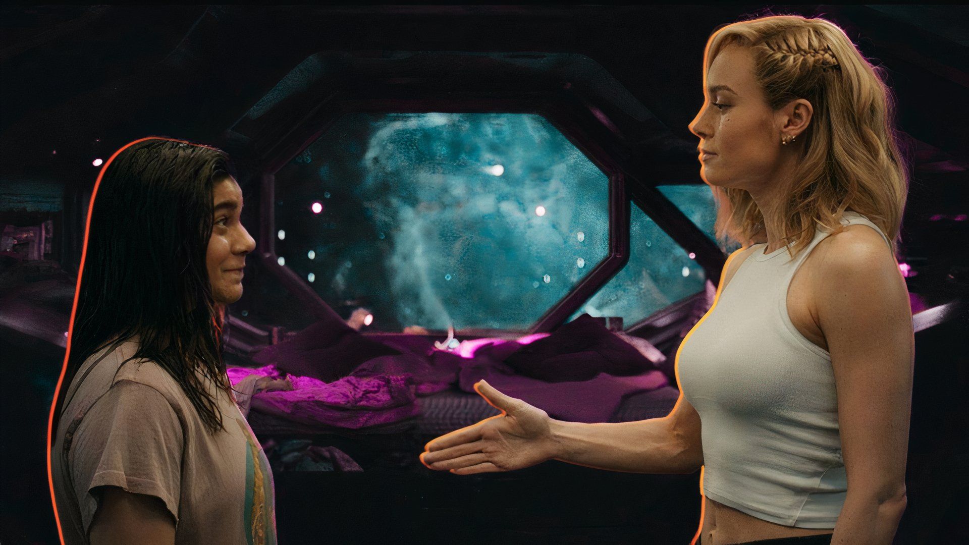 Iman Vellani & Brie Larson as Ms. Marvel & Captain Marvel in The Marvels-1