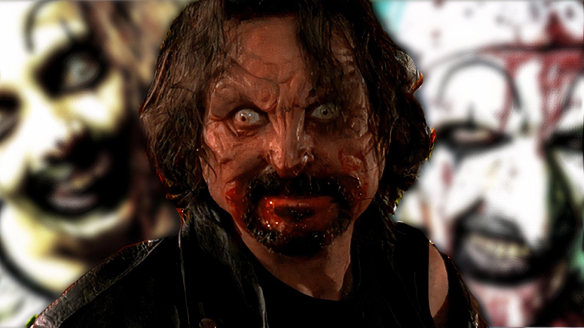 Tom Savini as a vampire with Terrifier characters in the background