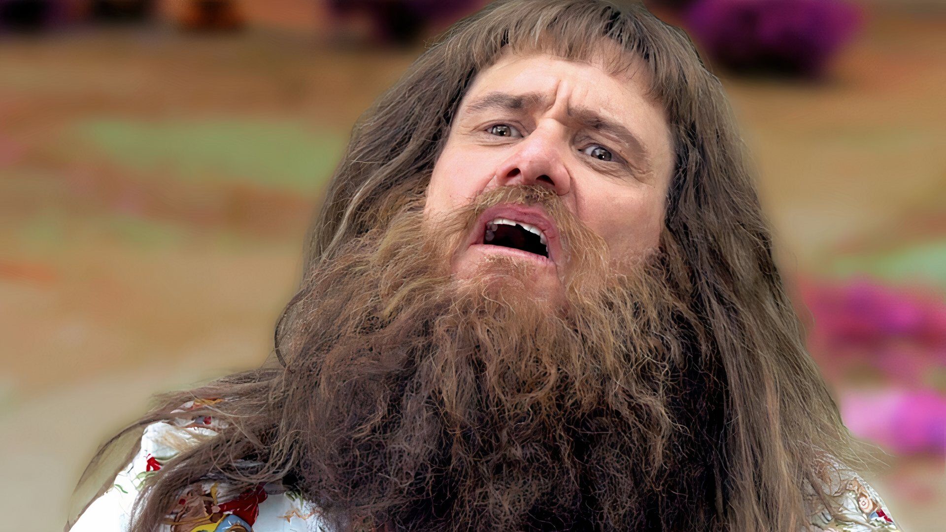 Jim Carrey with bushy beard in Dumb and Dumber To