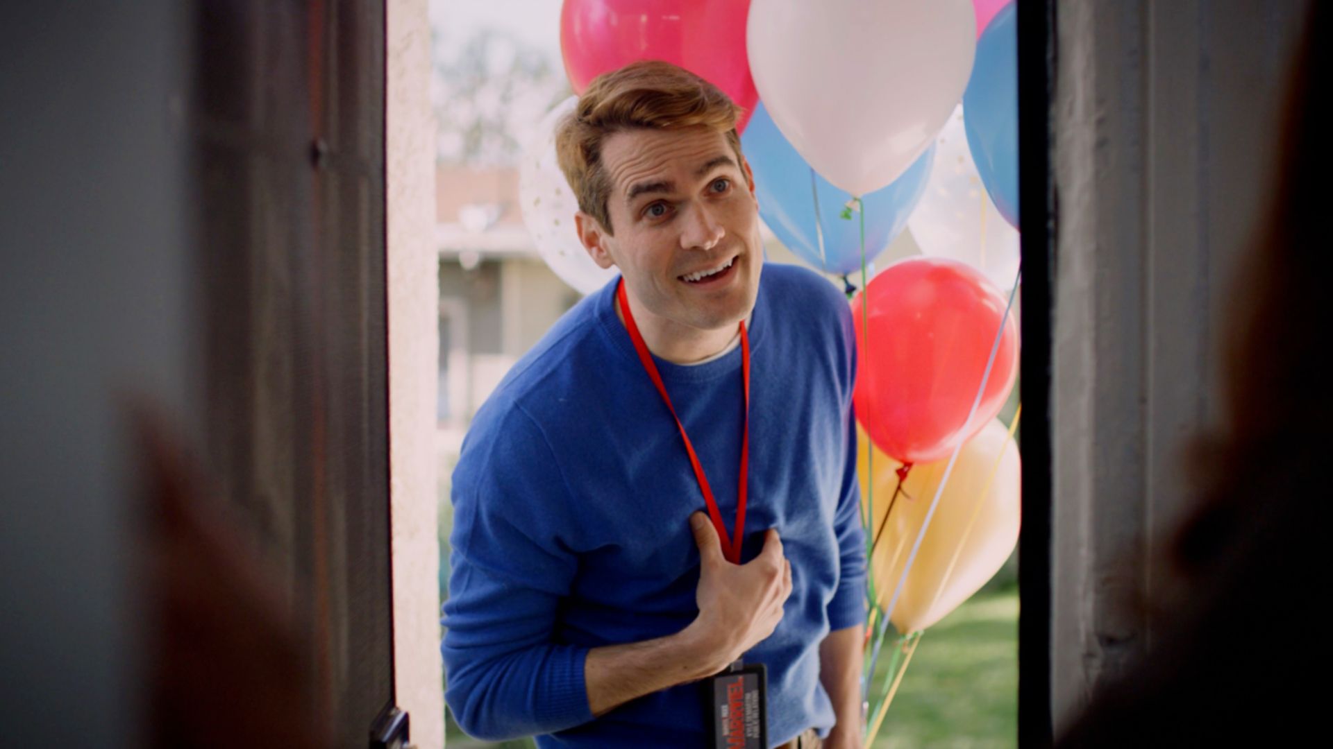 Jim Cummings with balloons in the short film Is Now a Good Time