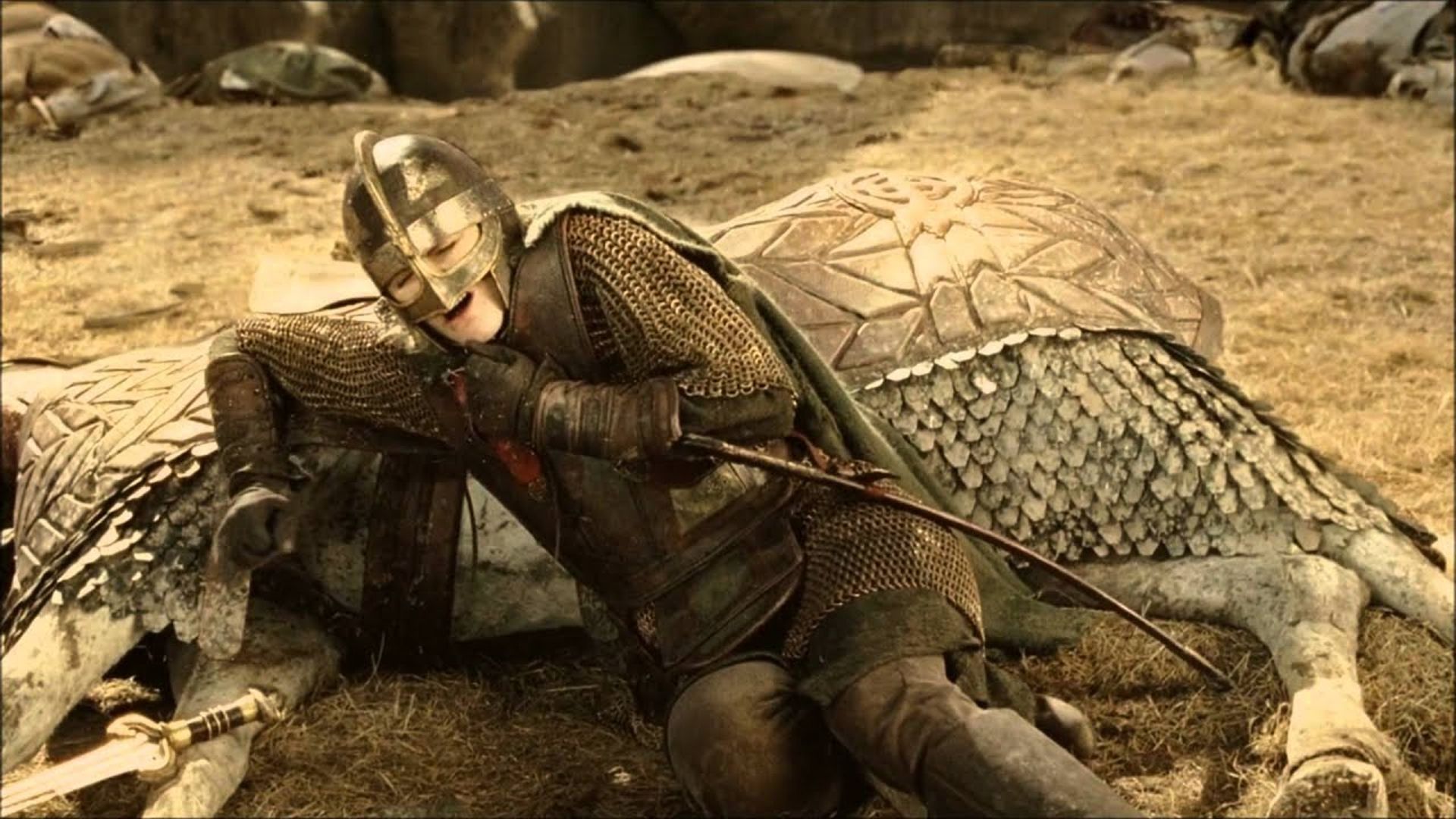 Eowyn lies wounded in The Lord of the Rings