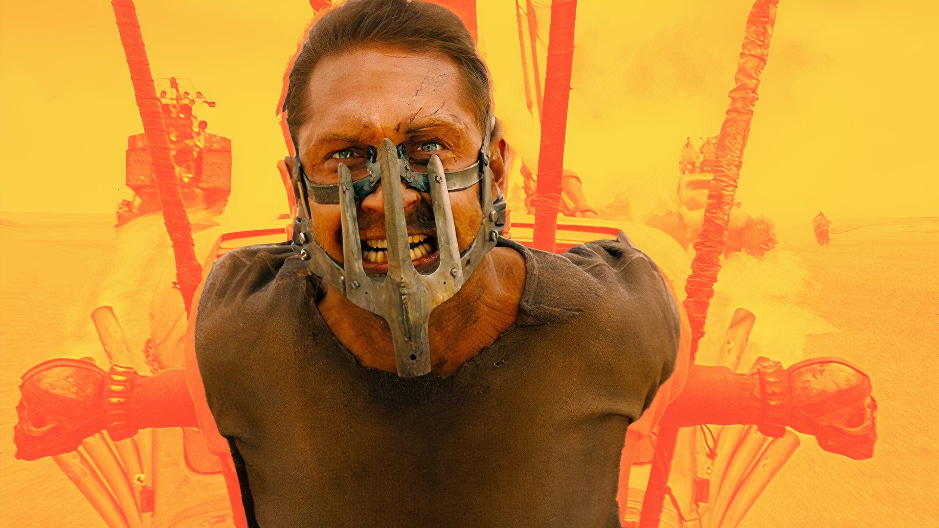 Tom Hardy tied up and masked as Mad Max in Fury Road.