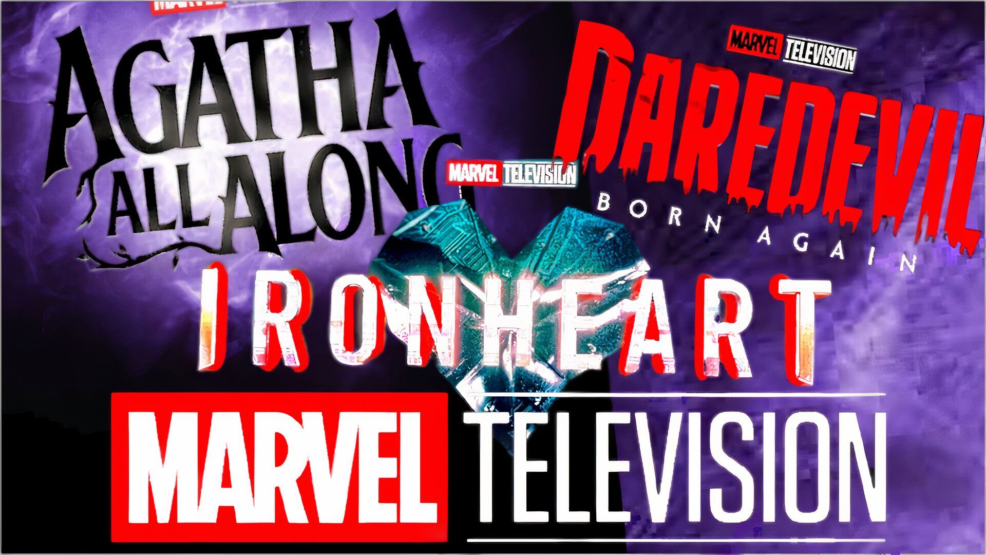 Marvel Television banner with Agatha, Daredevil and Ironheart logos