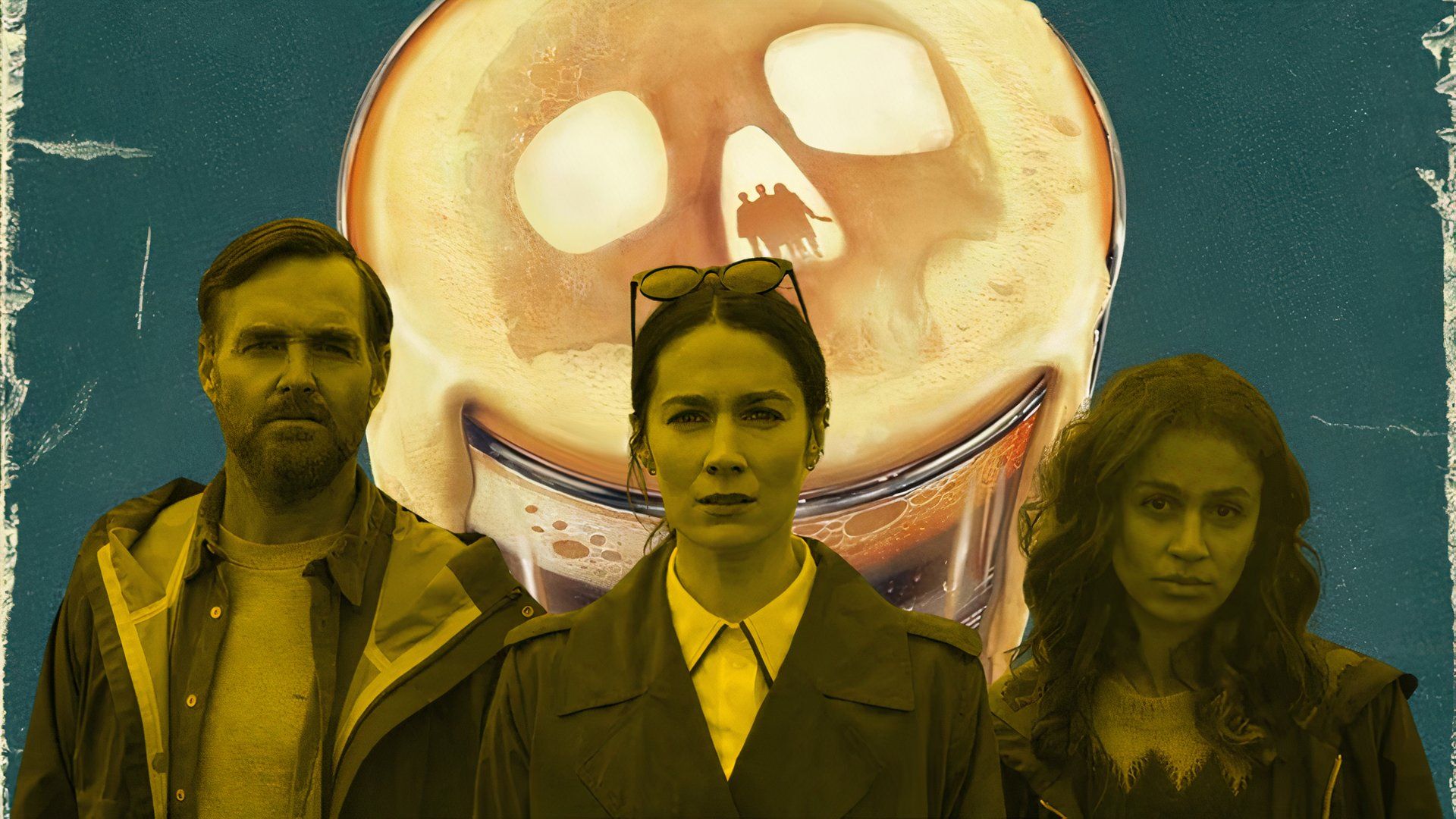 Siobhán Cullen, Robyn Cara, and Will Forte looking directly toward the camera in an edited image of Bodkin