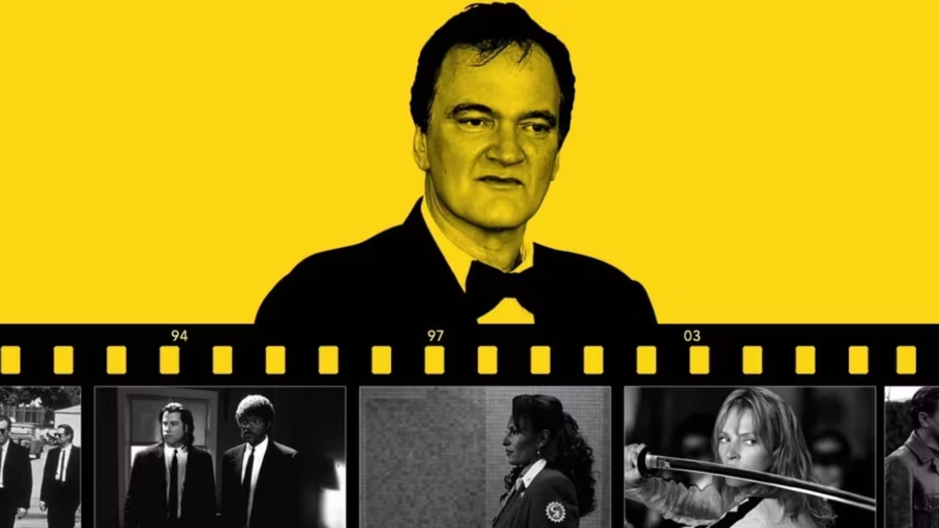 Quentin Tarantino and a film strip with his movies