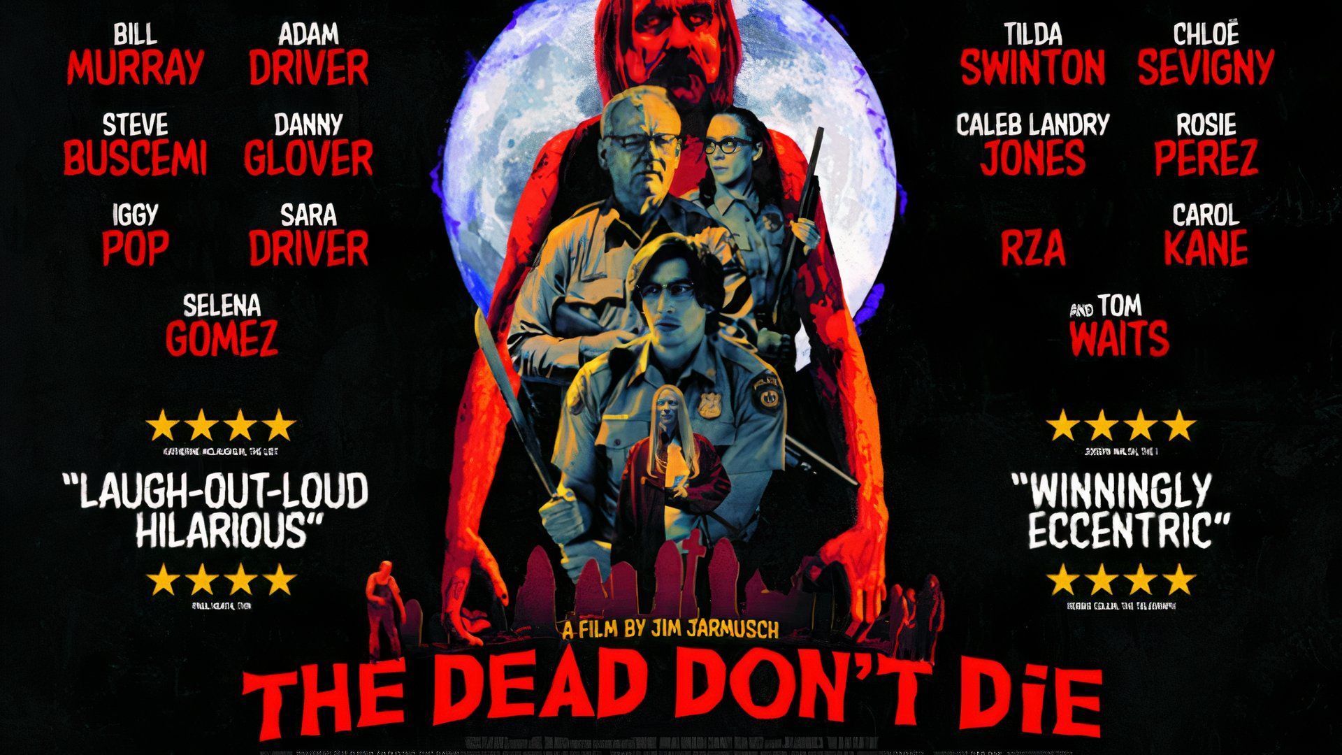 The cast of The Dead Don't Die on the poster for the movie, now streaming on Max