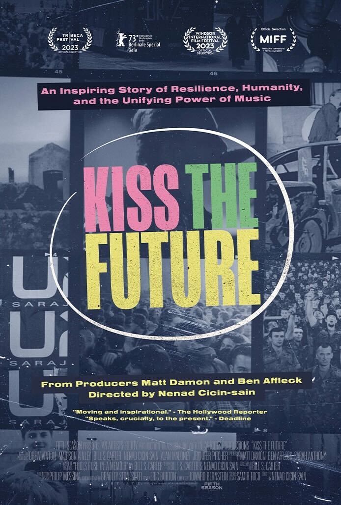 The Kiss the Future poster with old photos of U2 and fans