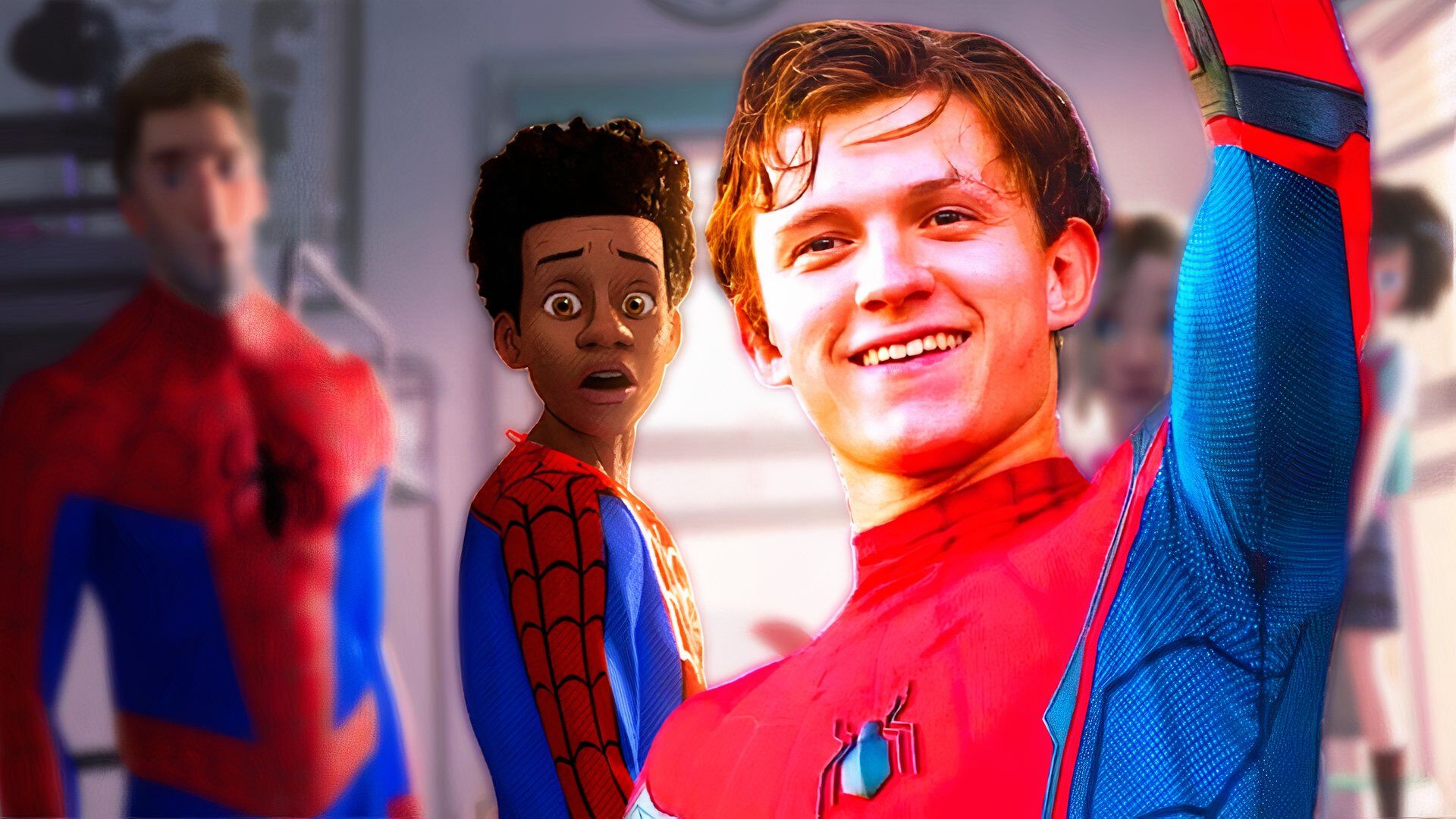 Tom Holland as Spider-Man and Spider-Verse scene