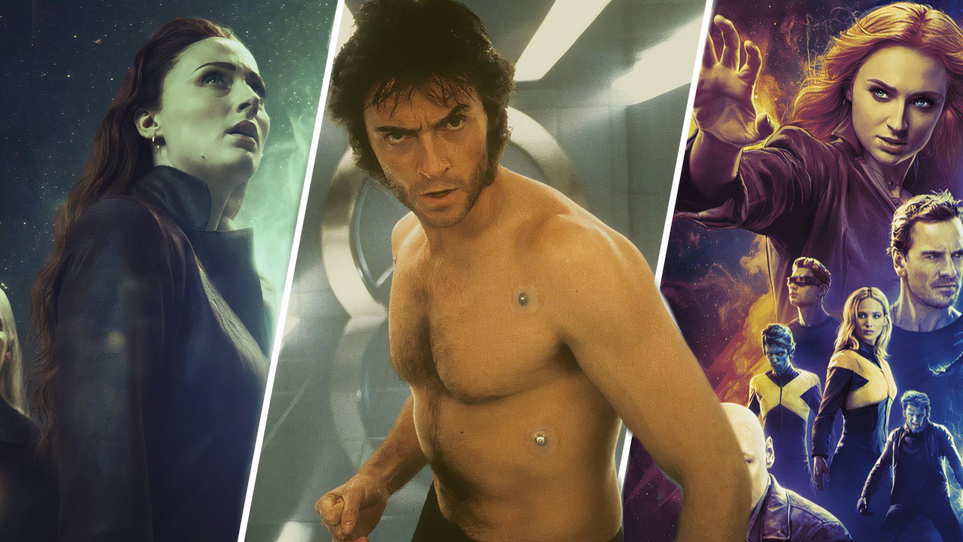 An edited image of Hugh Jackman as Wolverine alongside Sophie Turner as Jean Grey in Dark Phoenix