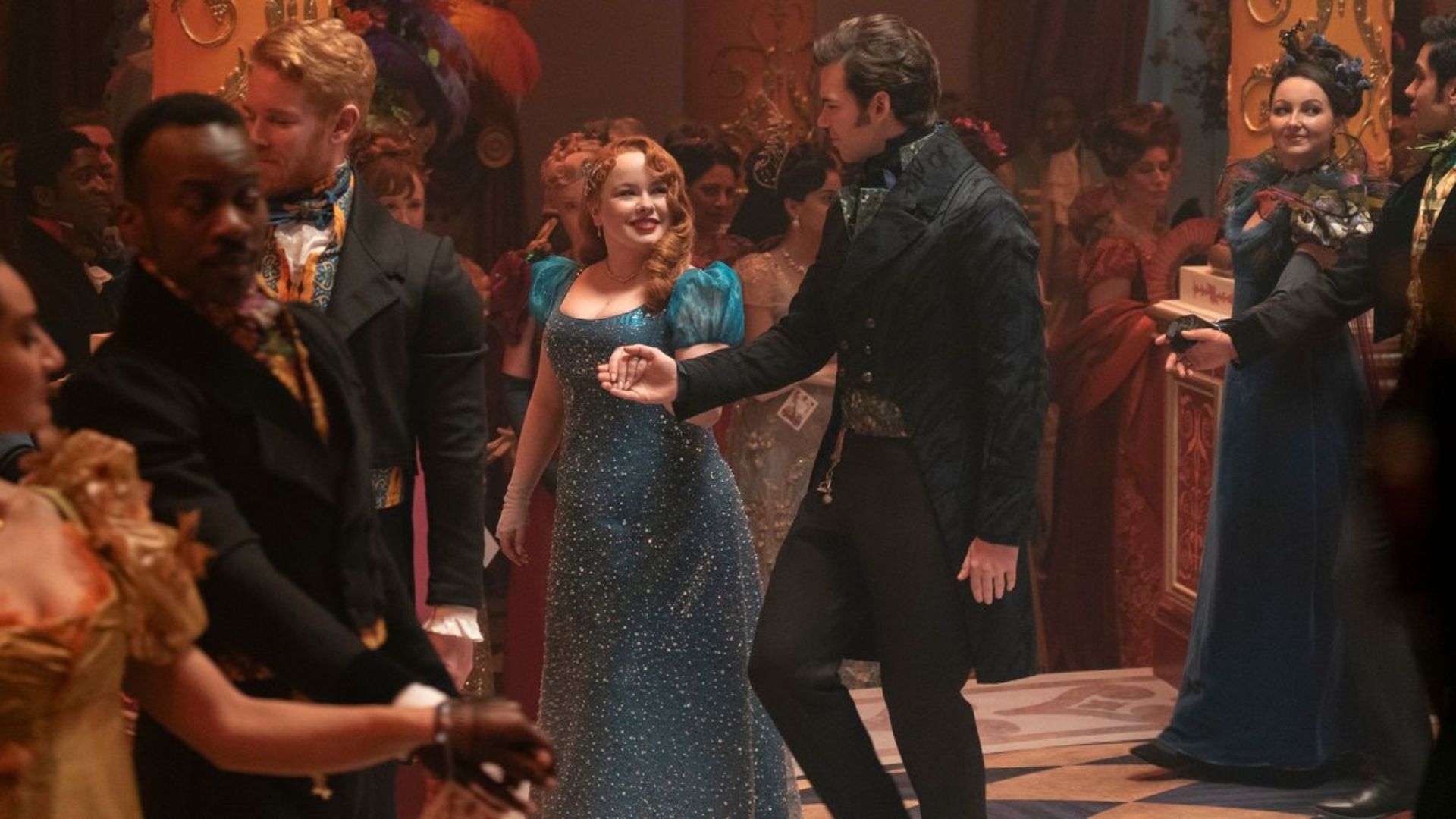 Penelope and Colin dancing after her reveal as Lady Whisteldown in Bridgerton Season 3