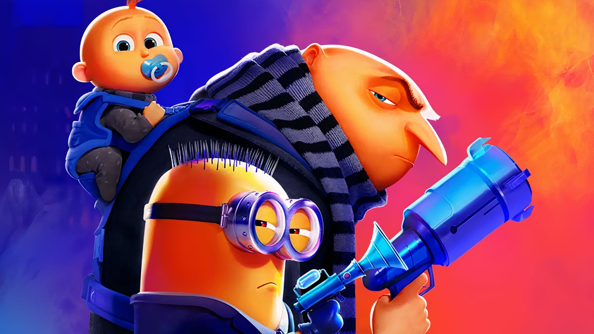 Cropped Despicable Me 4 poster with Gru Minion and Baby