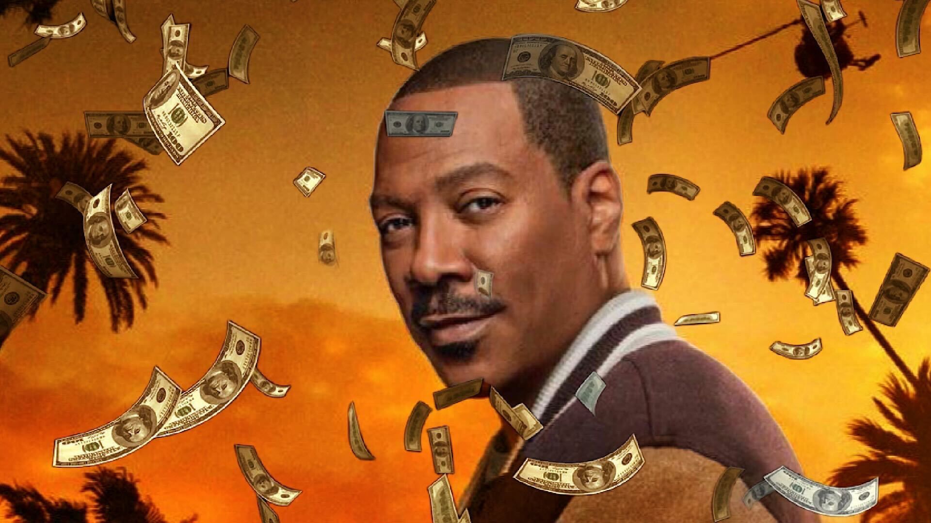 Eddie Murphy as Axel Foley in Beverly Hills Cop 4 with bank notes