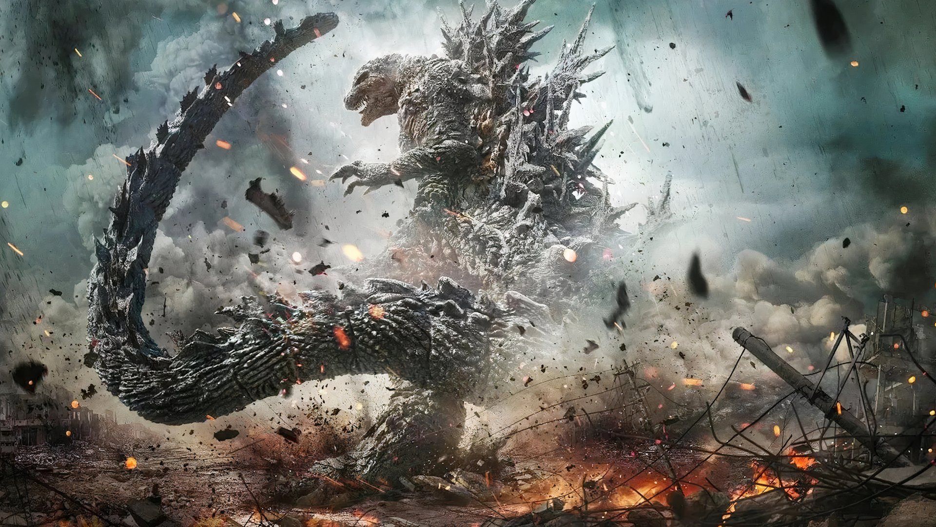 Godzilla causing havoc in Godzilla Minus One