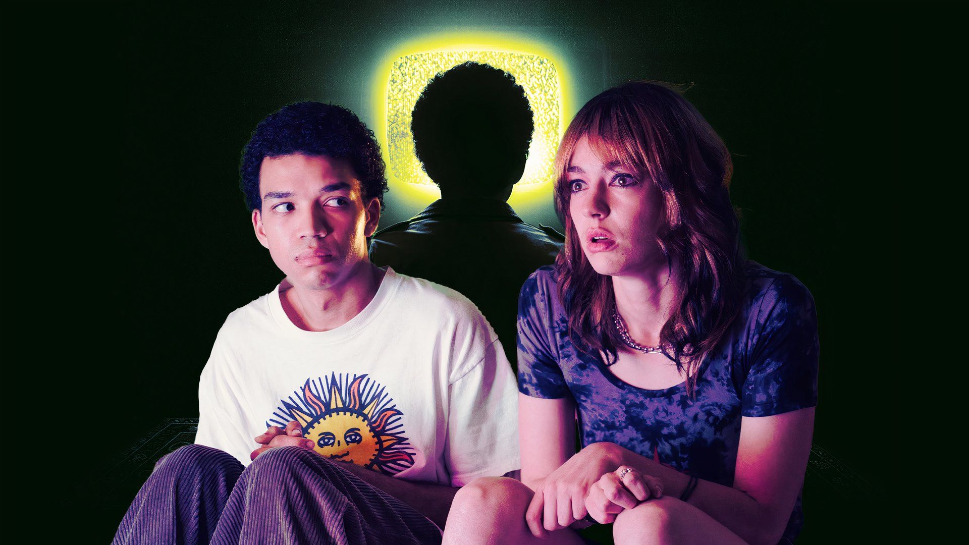 An edited image of Brigette Lundy-Paine and Justice Smith in I Saw the TV Glow (2024)