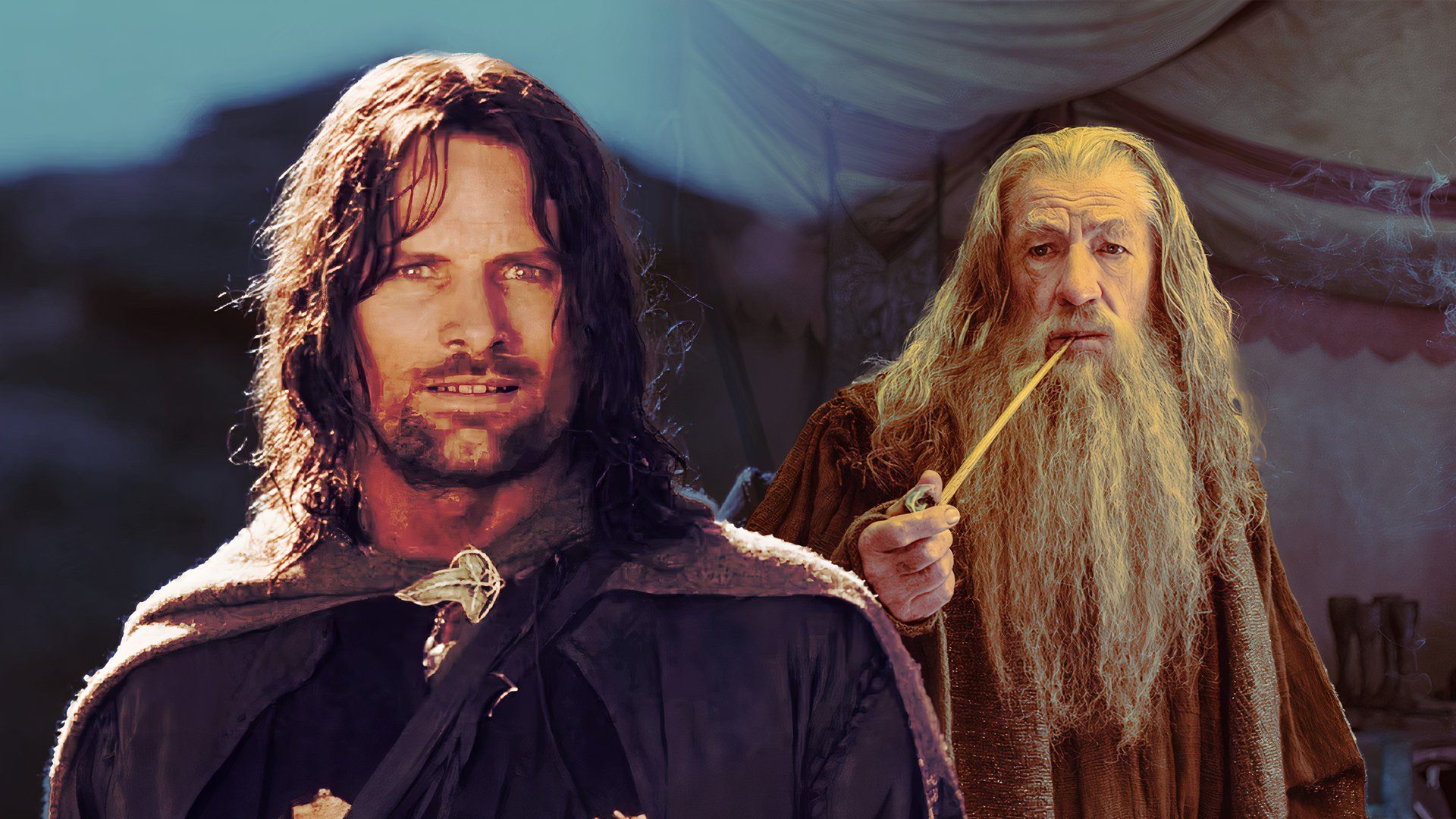 An edited image of Viggo Mortensen as Aragorn and Ian McKellen as Gandalf in The Lord of the Rings