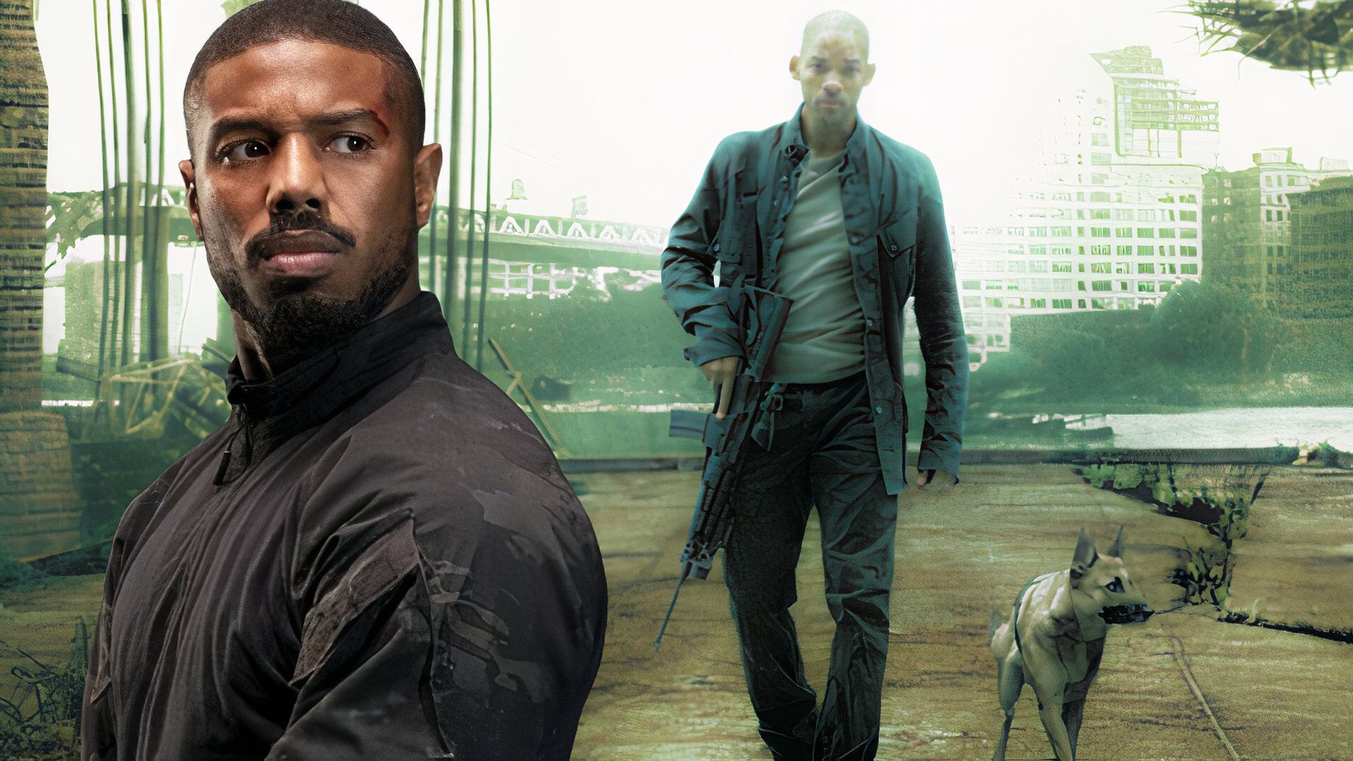Michael B. Jordan and Will Smith in I Am Legend.