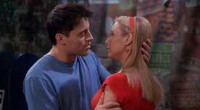 Joey and Phoebe almost kissing on Friends.
