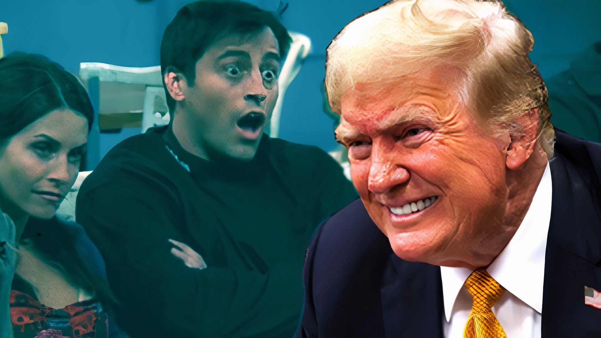 Leering Donald Trump and shocked Joey from Friends