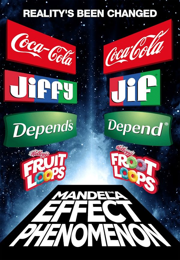 The poster art for The Mandela Effect Phenomenon features different versions of brand logos