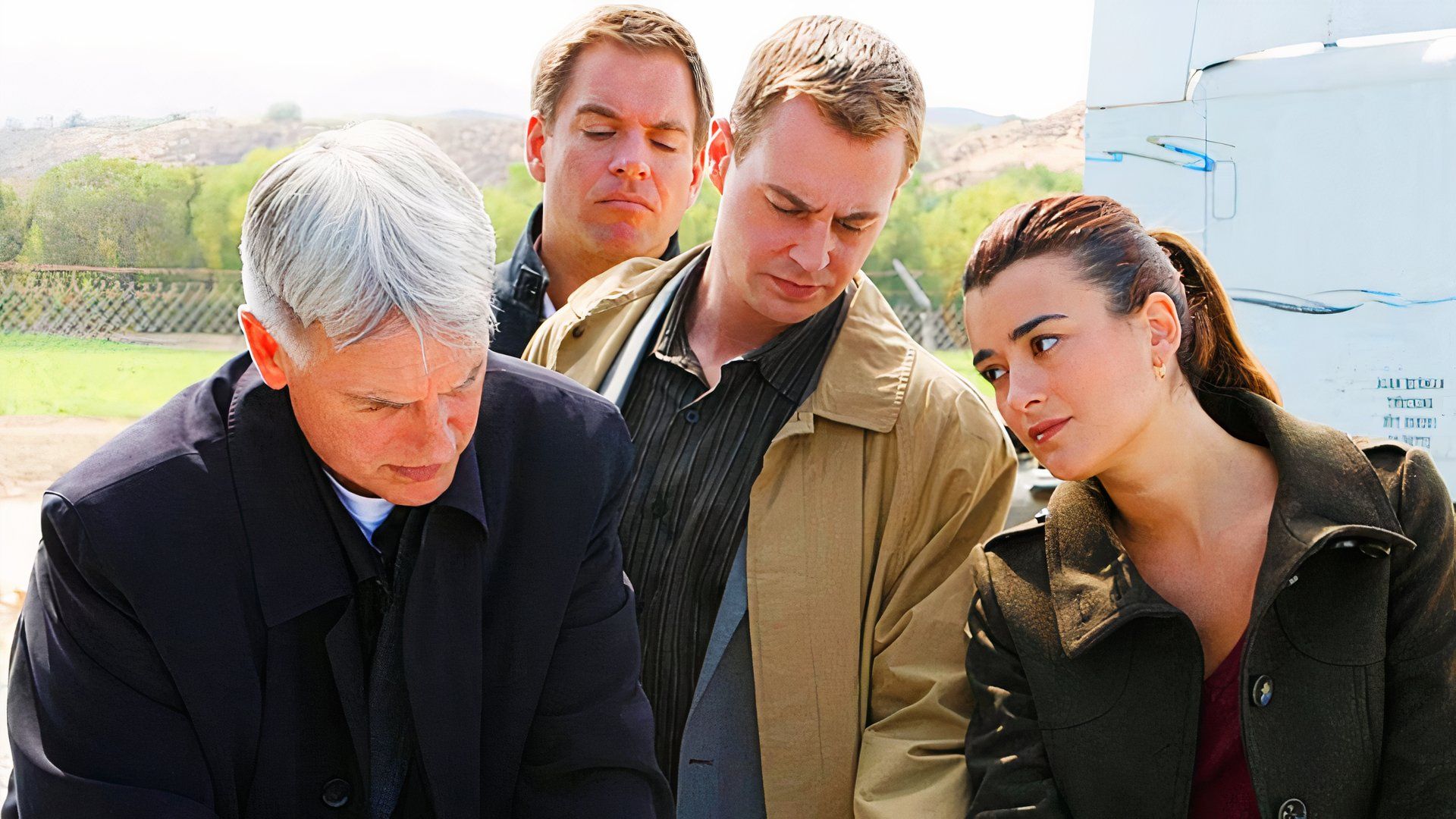 Mark Harmon, Michael Weatherly, Cote de Pablo, & Sean Murray as Leroy Gibbs, Tony DiNozzo, Ziva David, & Tim McGee in NCIS