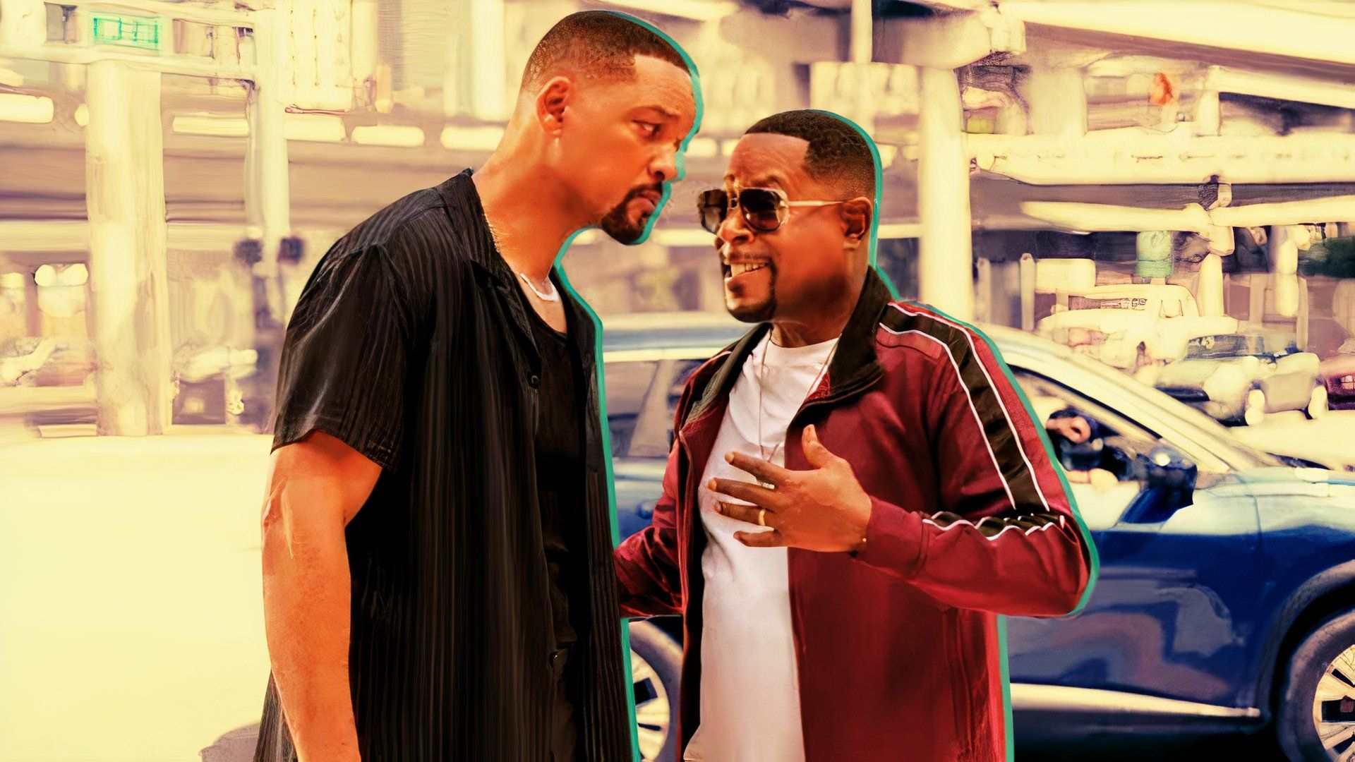 Martin Lawrence & Will Smith in Bad Boys Ride or Die talking to each other outside