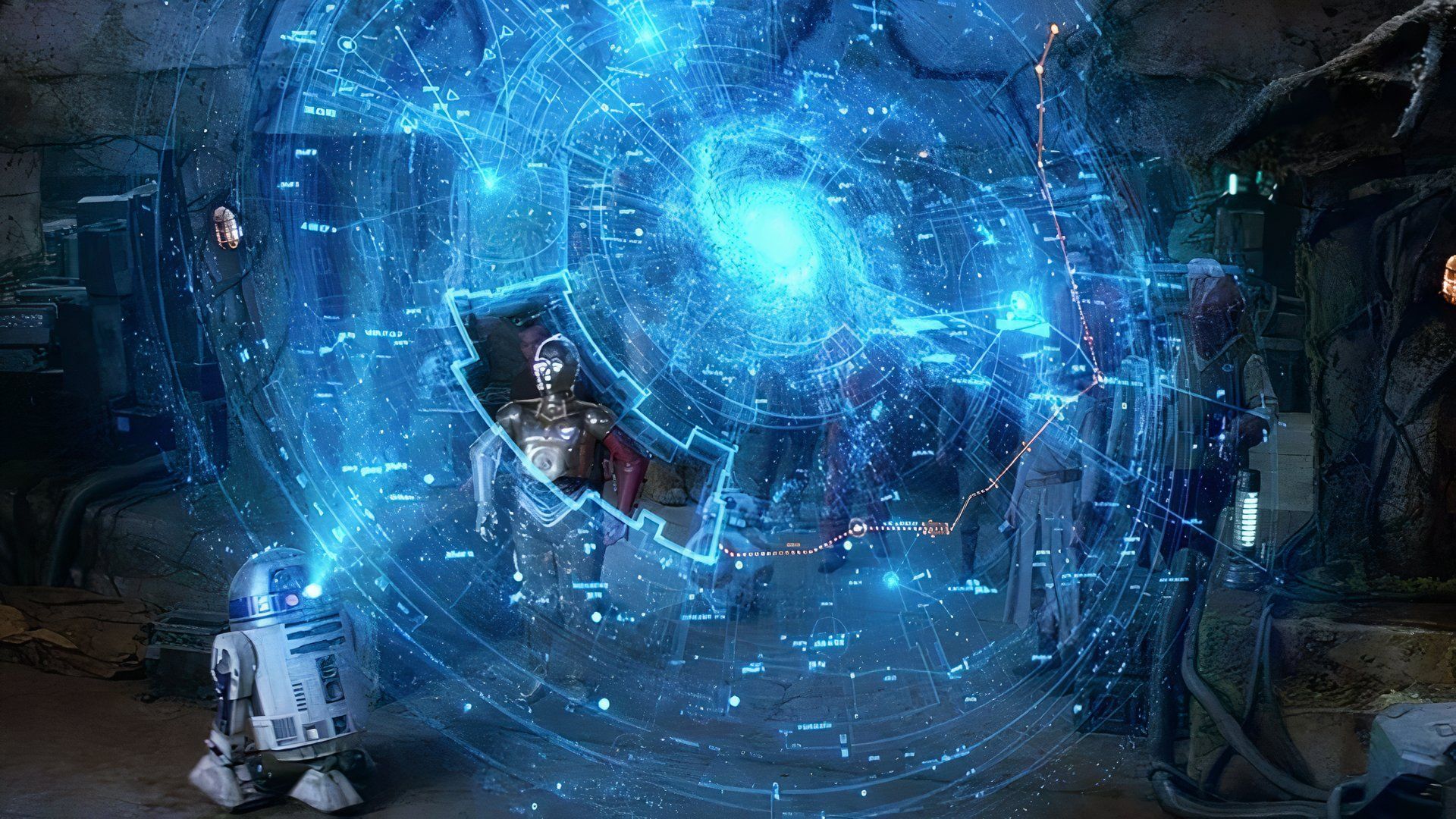 R2D2 displays the map to Luke Skywalker in The Force Awakens