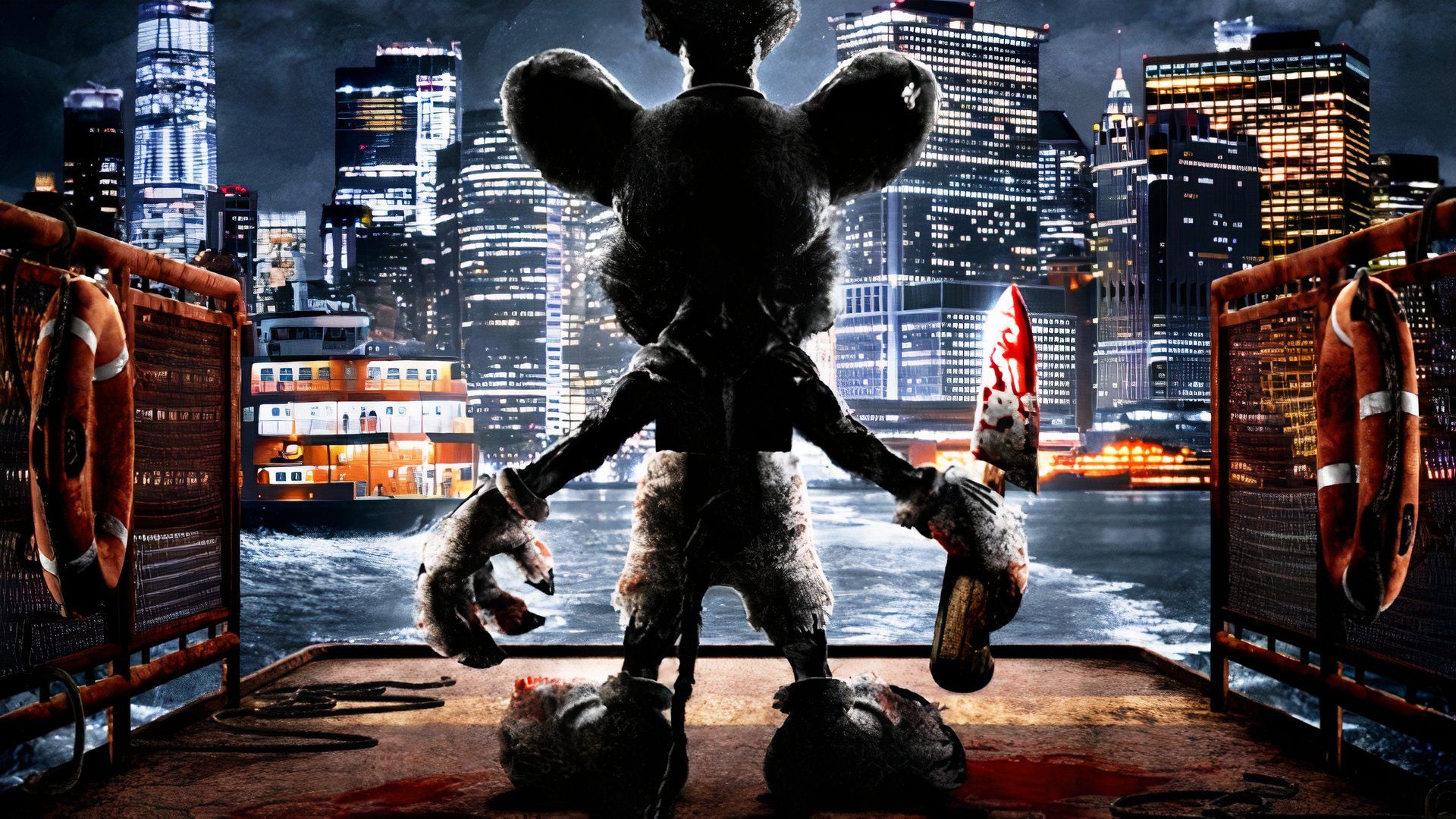 Closeup of Steamboat Willie from the Screamboat poster.