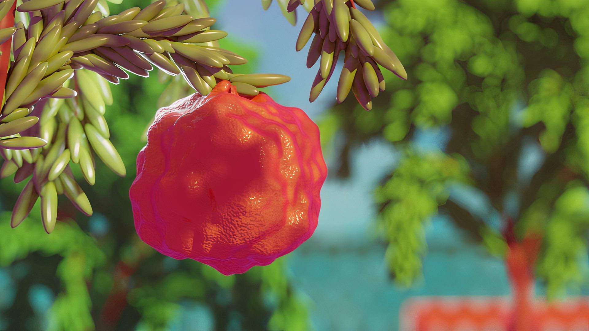 Strange fruit on a tree in the animated movie Boys Go to Jupiter