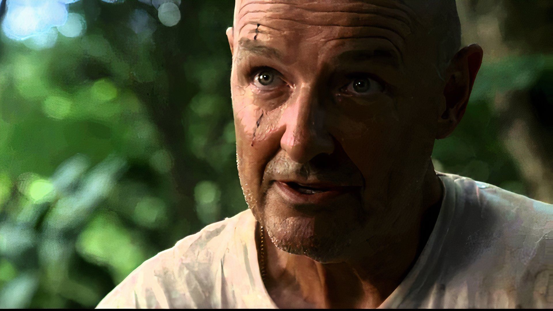 Terry O'Quinn as John Locke sits in the jungle in Lost