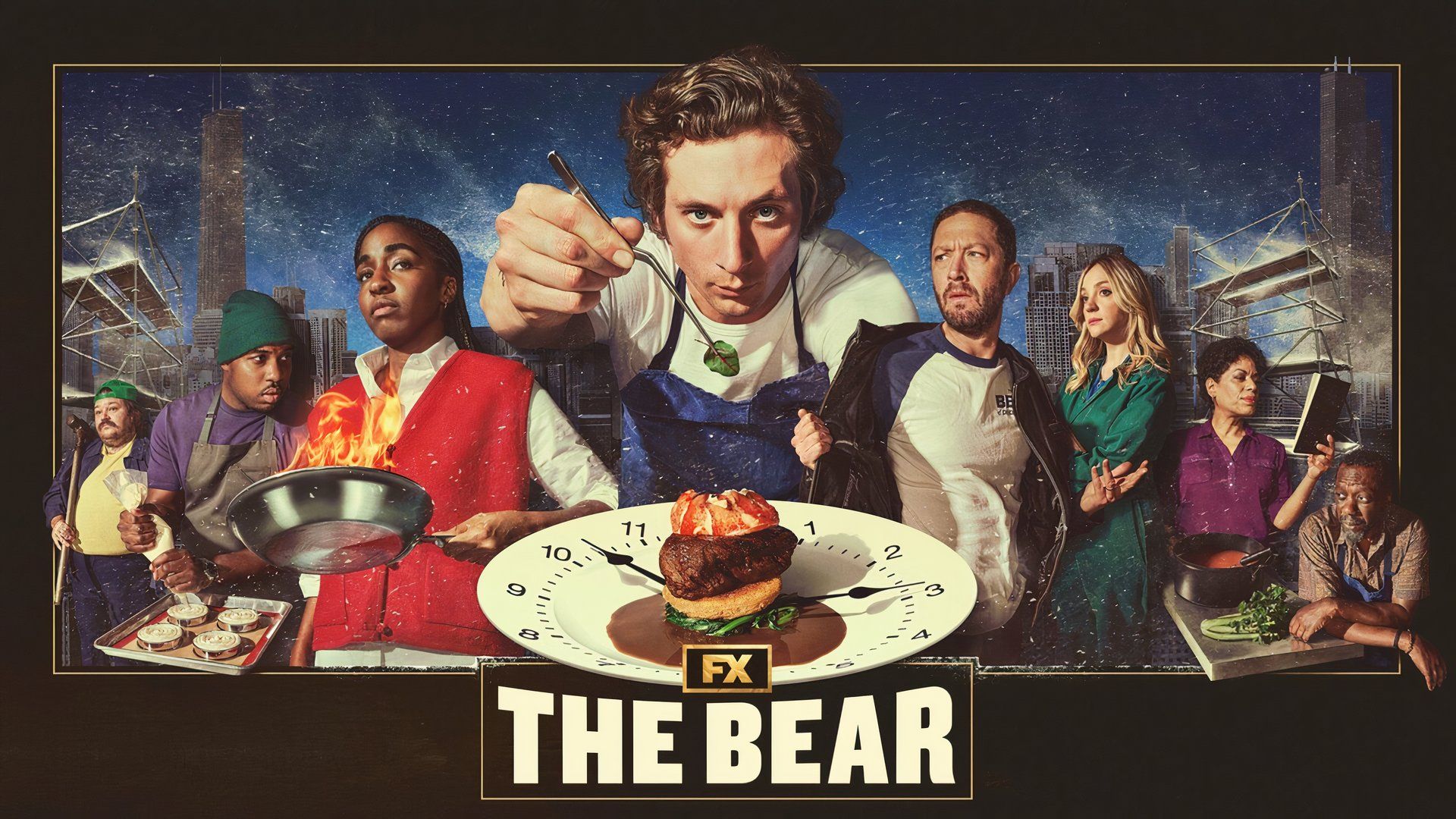 The cast of The Bear on FX with Jeremy Allen White in the center
