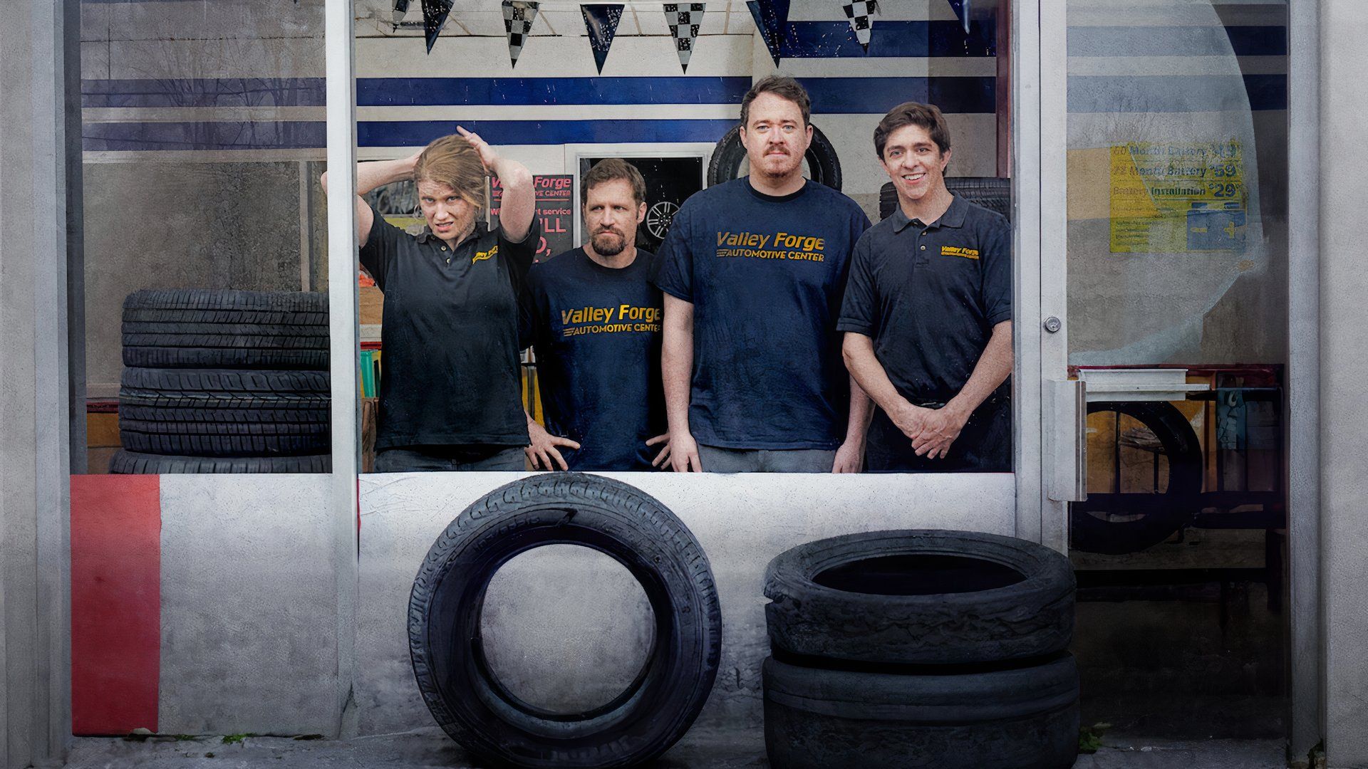 The cast of Tires poses together