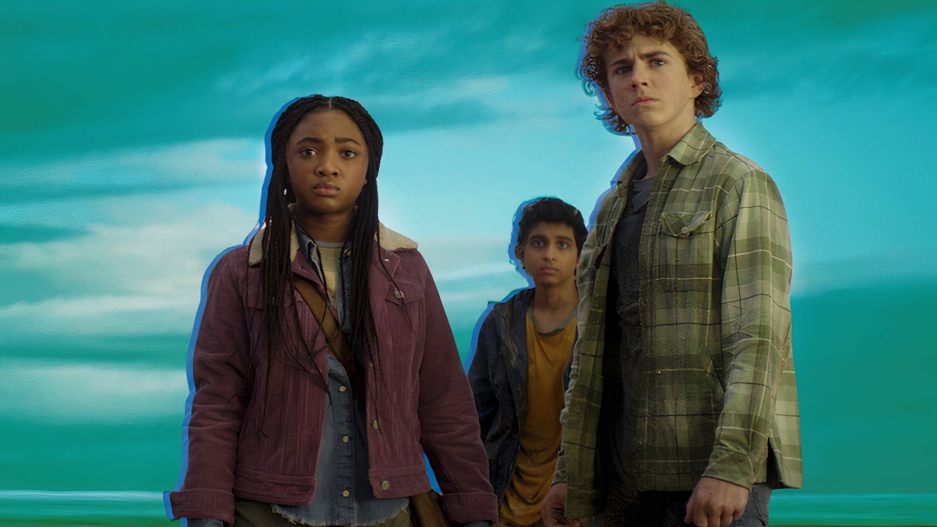 Walker Scobell, Leah Sava Jeffries, and Aryan Simhadri as Percy, Annabeth, & Grover  in Percy Jackson and the Olympians