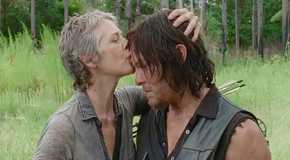 Carol kissing Daryl on the forehead on The Walking Dead.