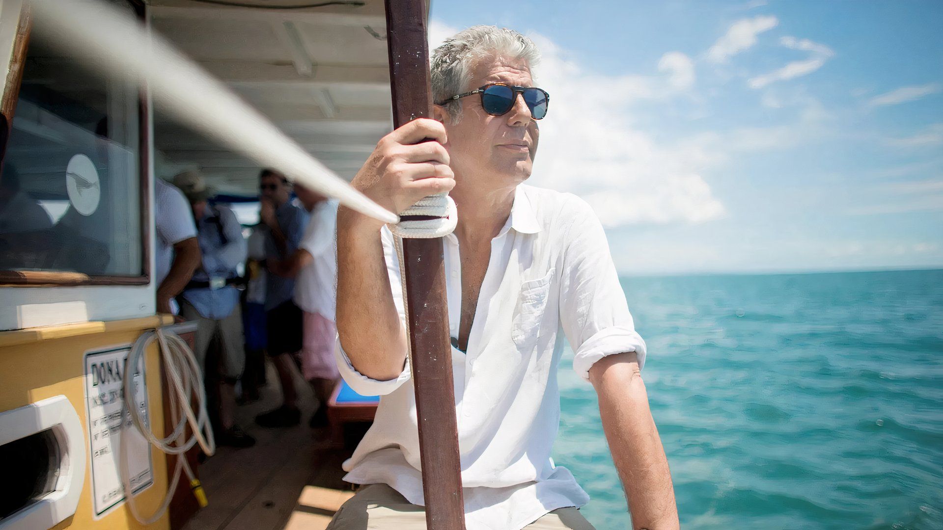 Anthony Bourdain on a boat in Parts Unknown