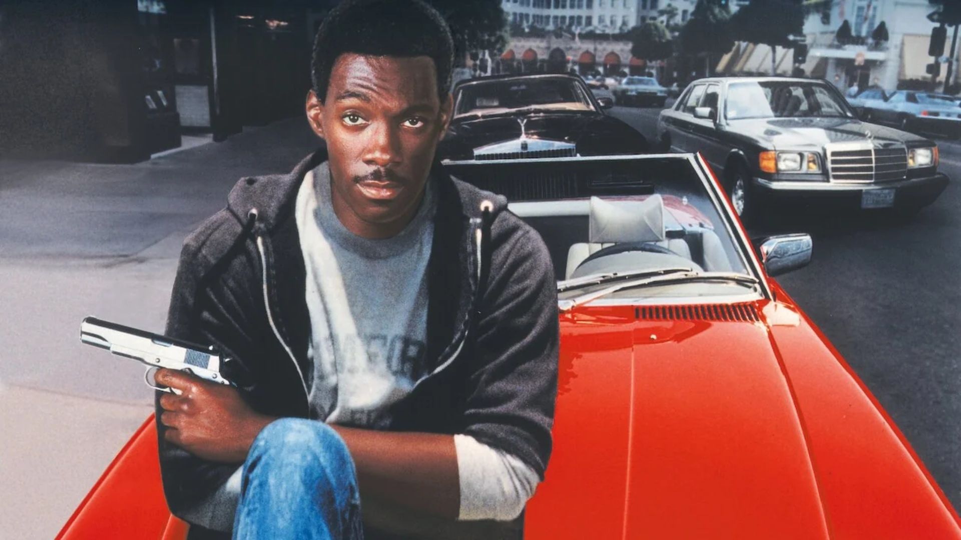 Eddie Murphy poses as Axel Foley in Beverly Hills Cop
