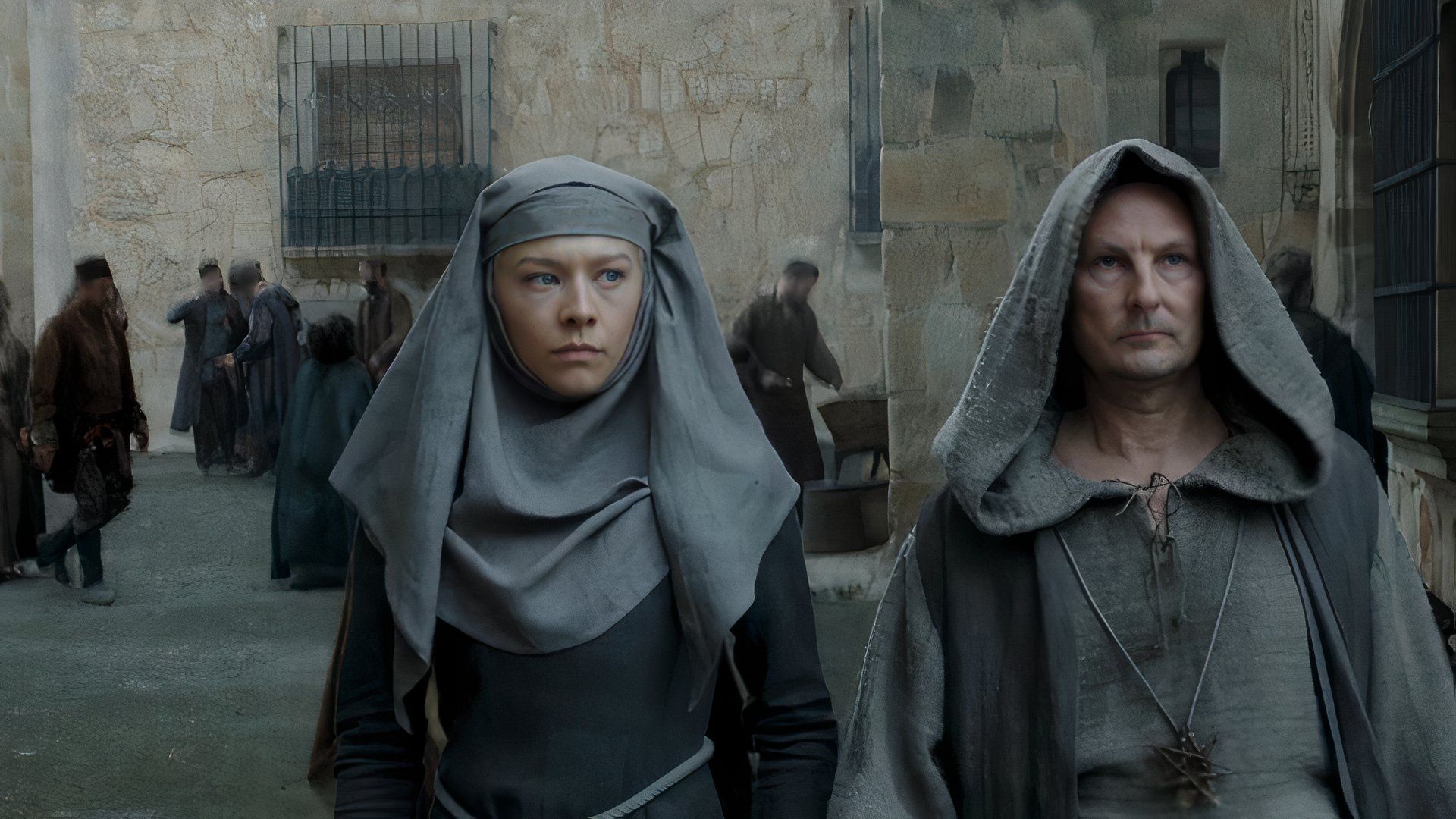 Rhaenyra and a uniformed attendant enter King's Landing in the House of the Dragon.