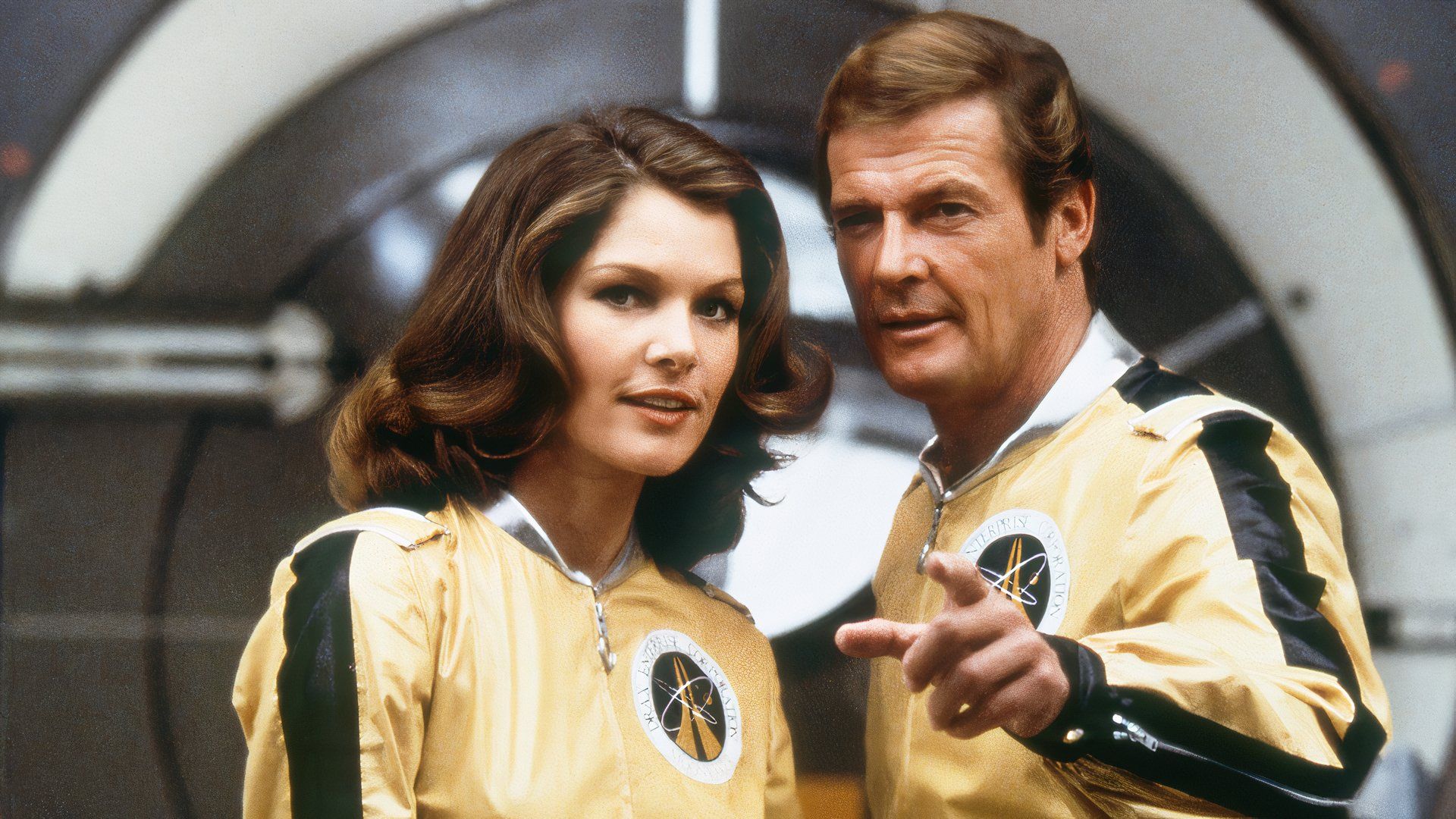 Holly and Bond appear in front of the camera in Moonraker