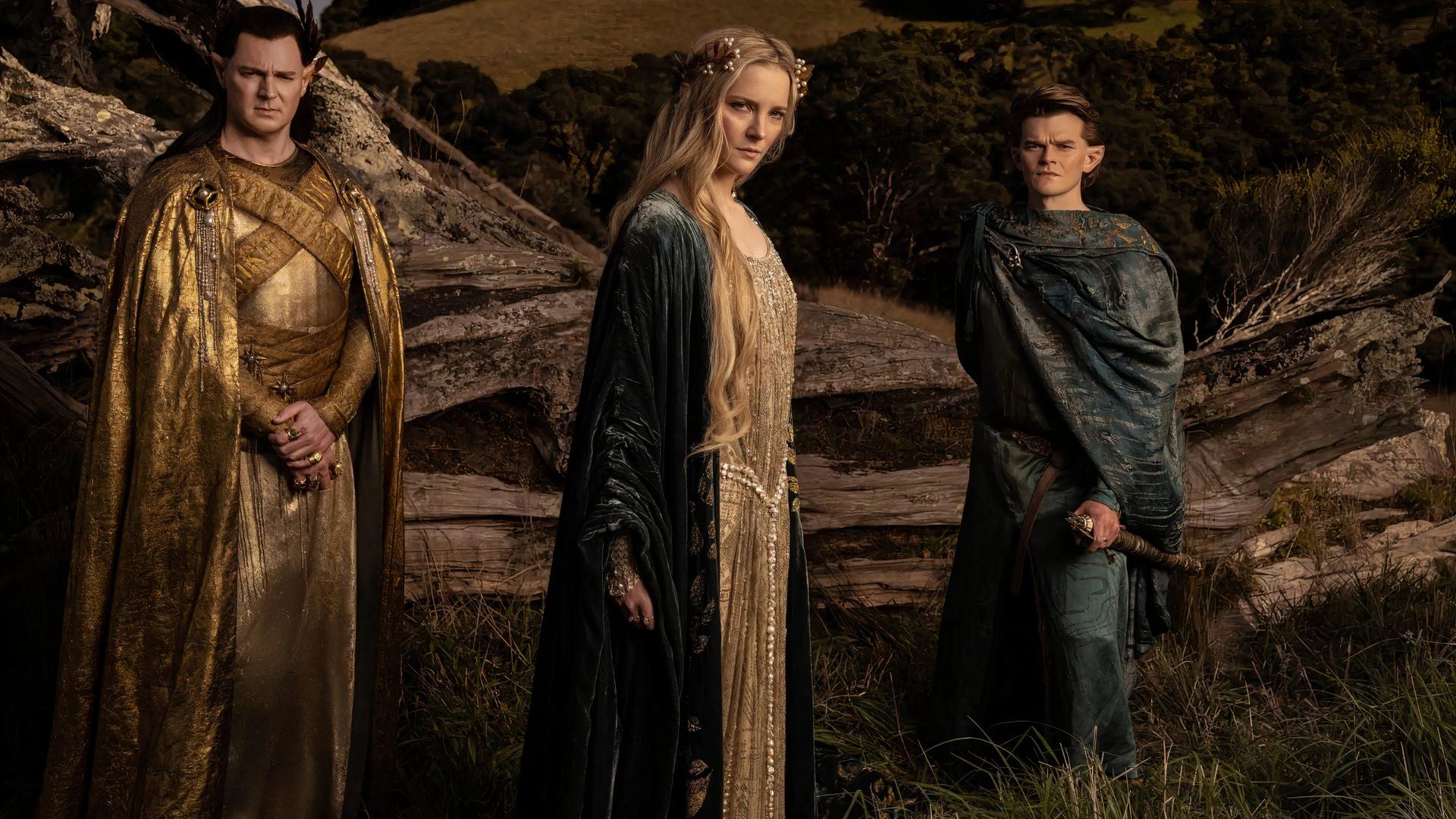 Morfydd Clark, Robert Aramayo as Elrond & Galadriel in The Rings of Power