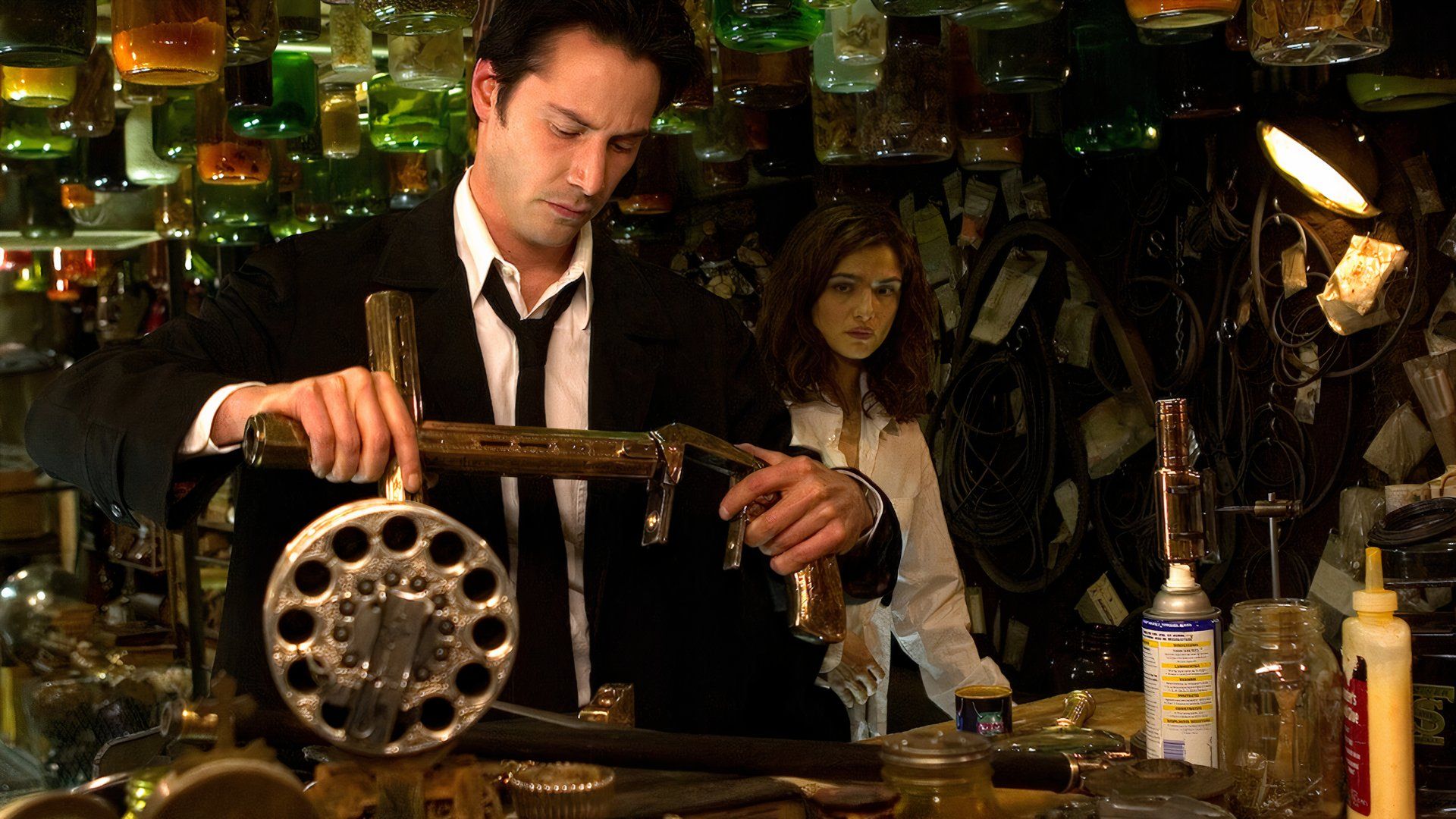 A still from 2005's Constantine starring Keanu Reeves and Rachel Weisz