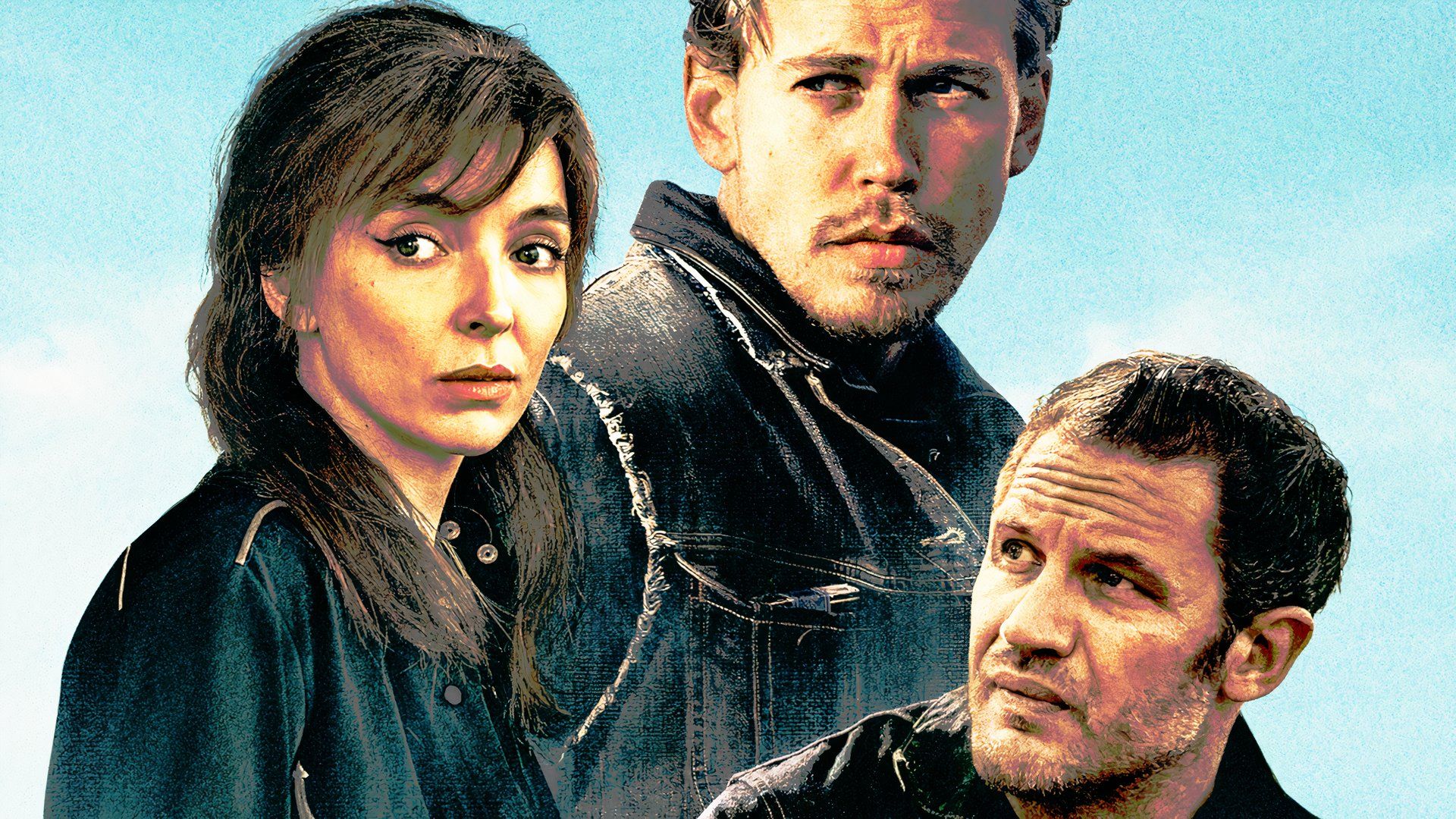 Jodie Comer, Austin Butler and Tom Hardy in The Bikeriders