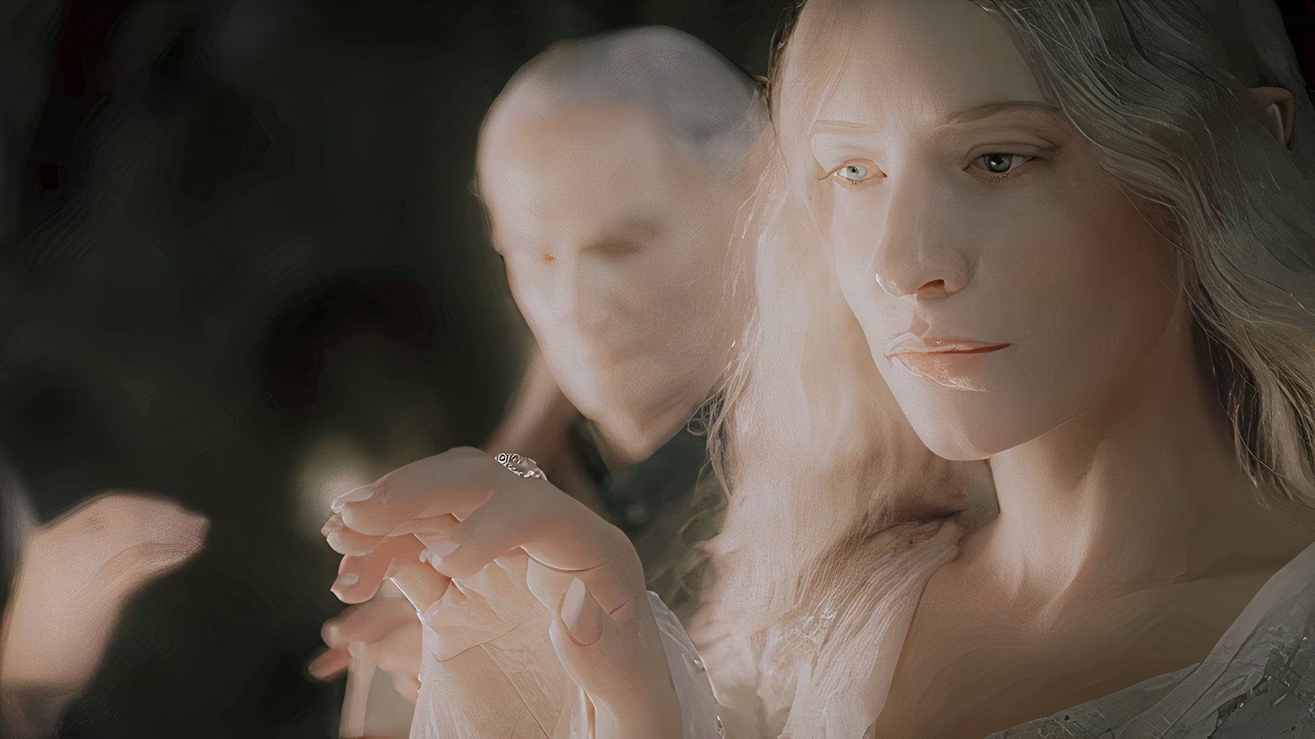 Galadriel and Cirdan with Rings of Power in The Lord of the Rings: The Fellowship of the Ring