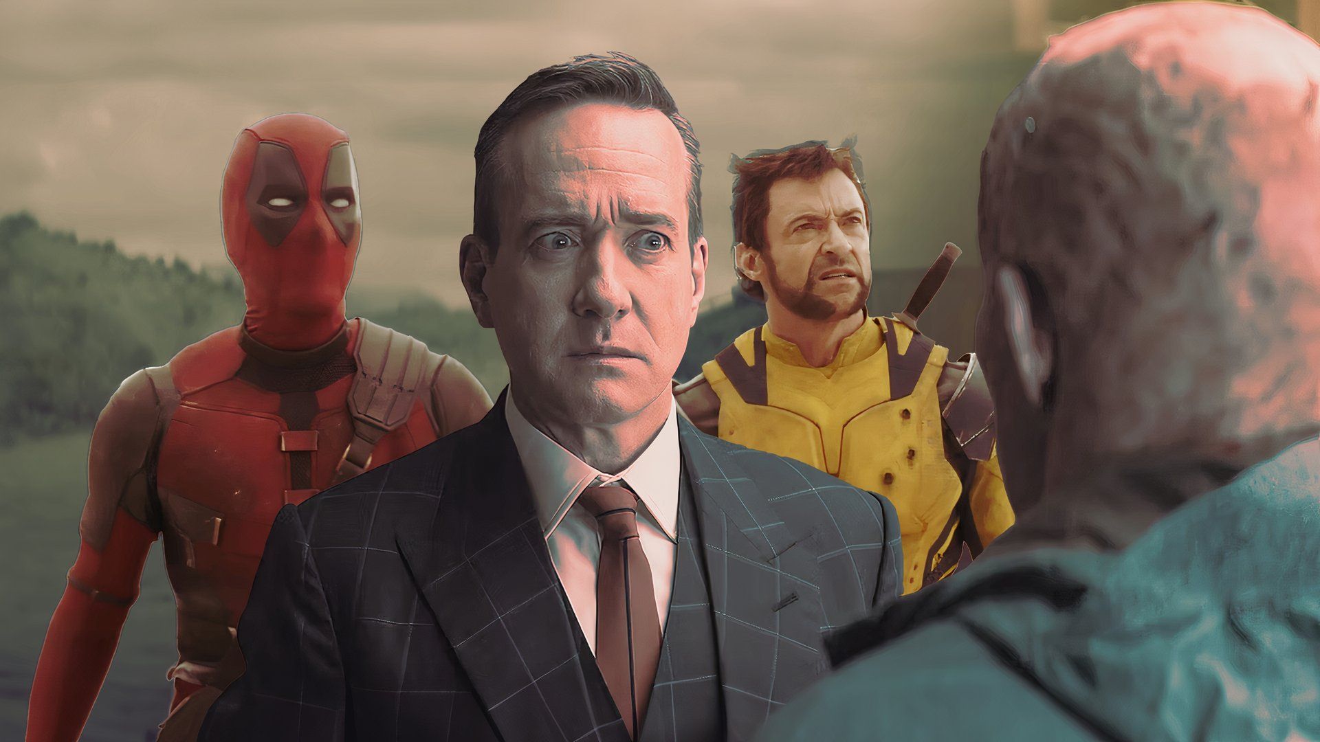 Edited image of Matthew Macfadyen, Hugh Jackman, and Ryan Reynolds in Deadpool & Wolverine