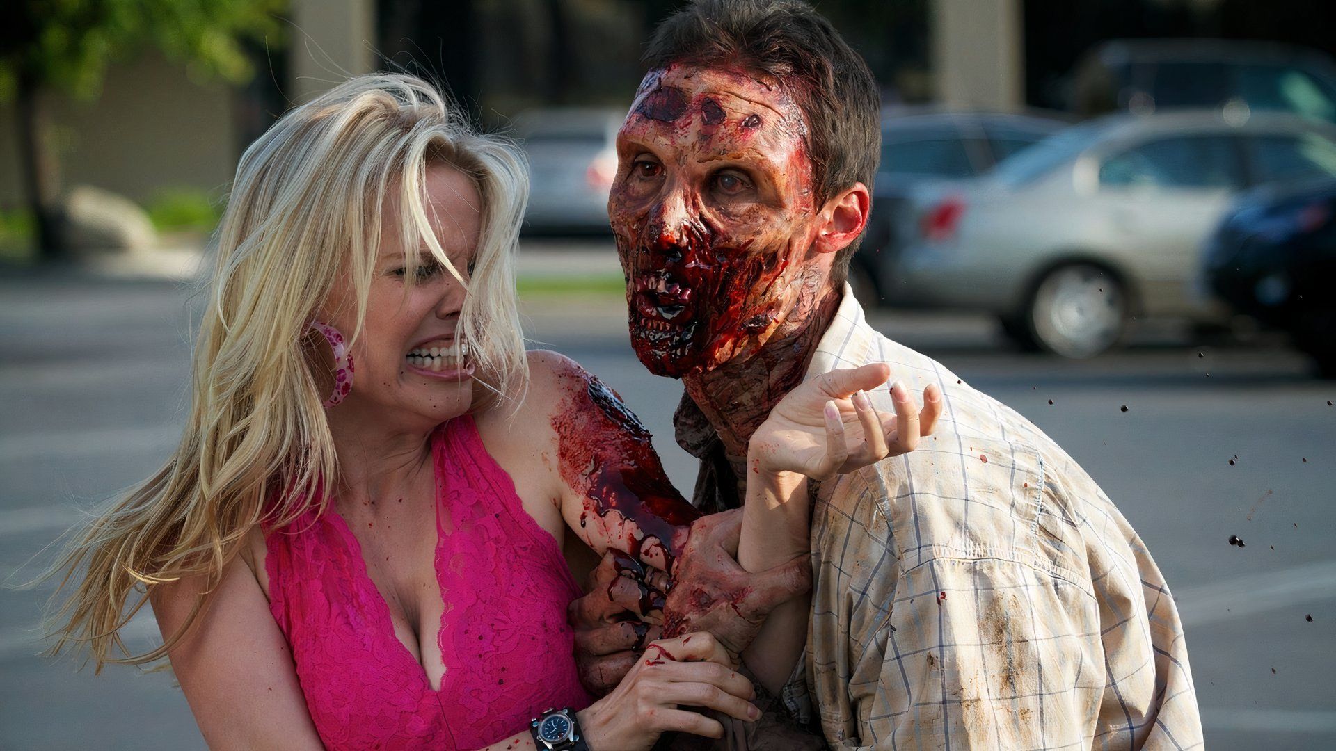 Zombie attacking a woman in the 2011 TV series Death Valley